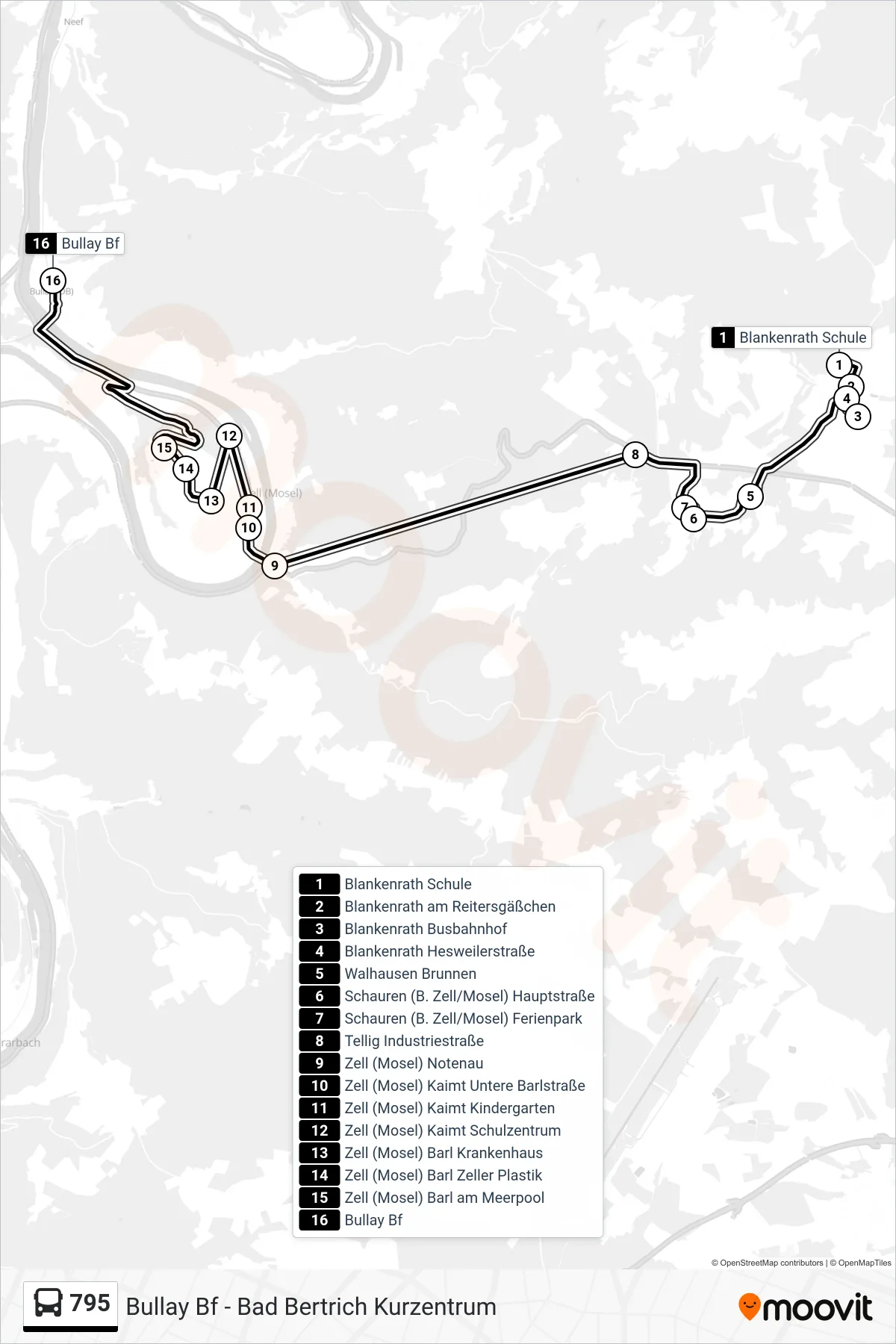795 bus Line (Bullay Bf) route and stops on a map