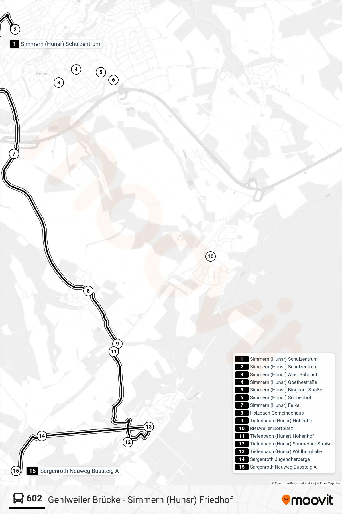 602 bus Line (Sargenroth Neuweg Bussteig A) route and stops on a map