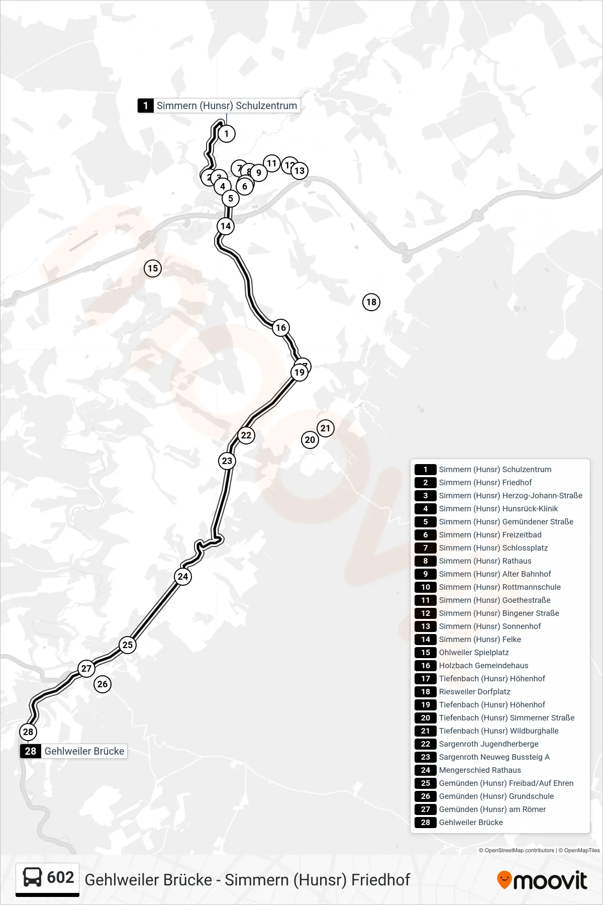 602 bus Line (Gehlweiler Brücke) route and stops on a map