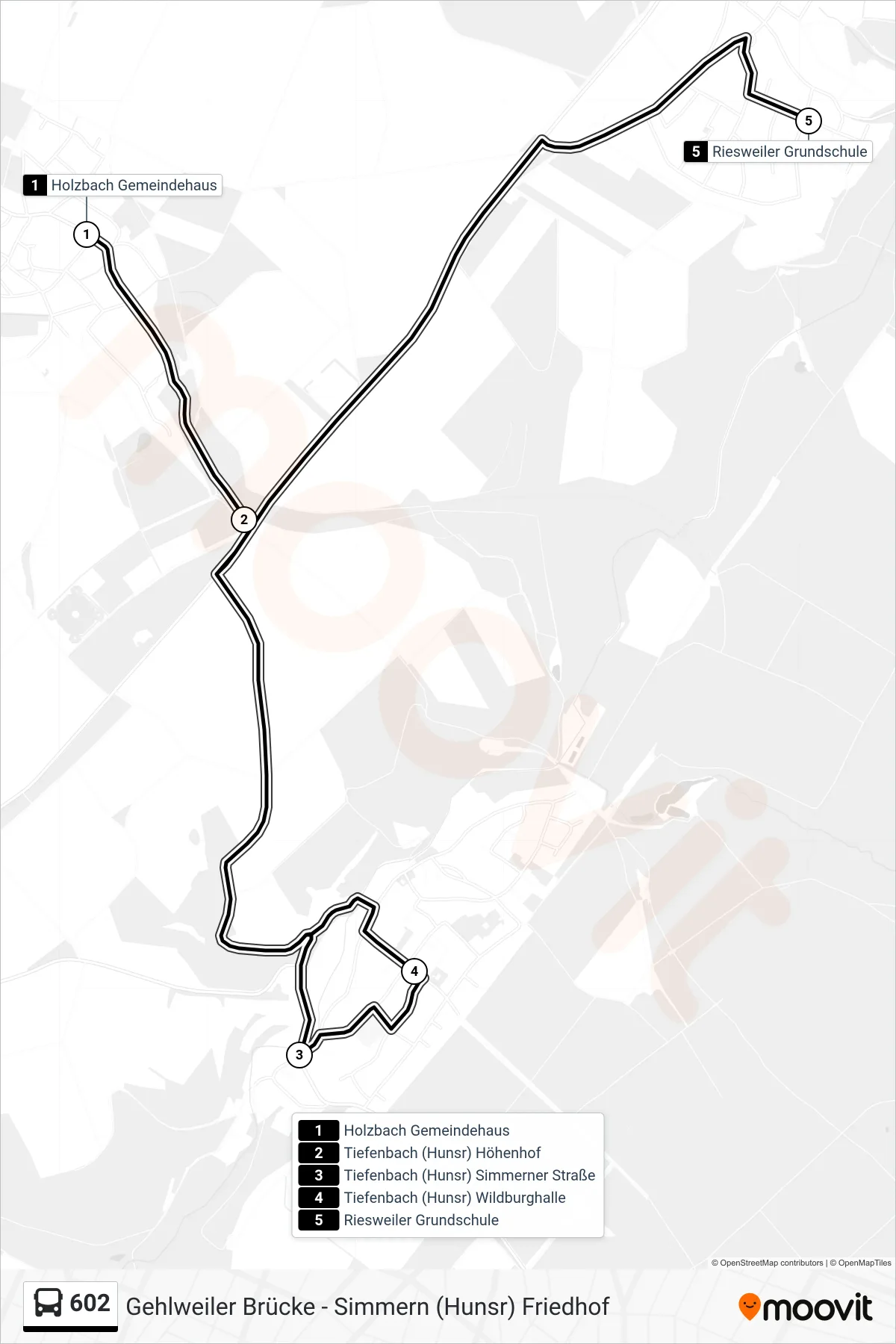 602 bus Line (Riesweiler Grundschule) route and stops on a map