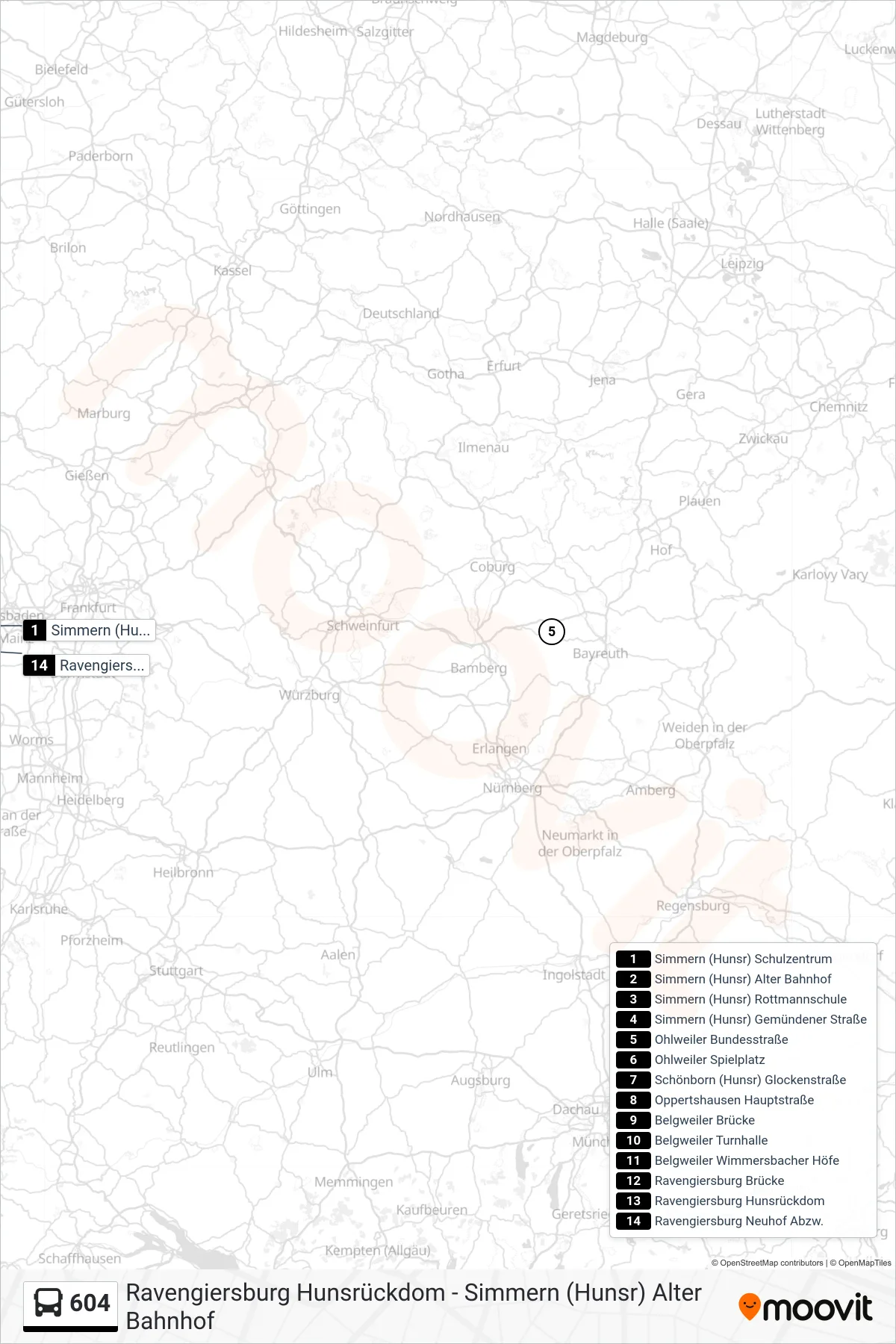 604 bus Line (Ravengiersburg Neuhof Abzw.) route and stops on a map