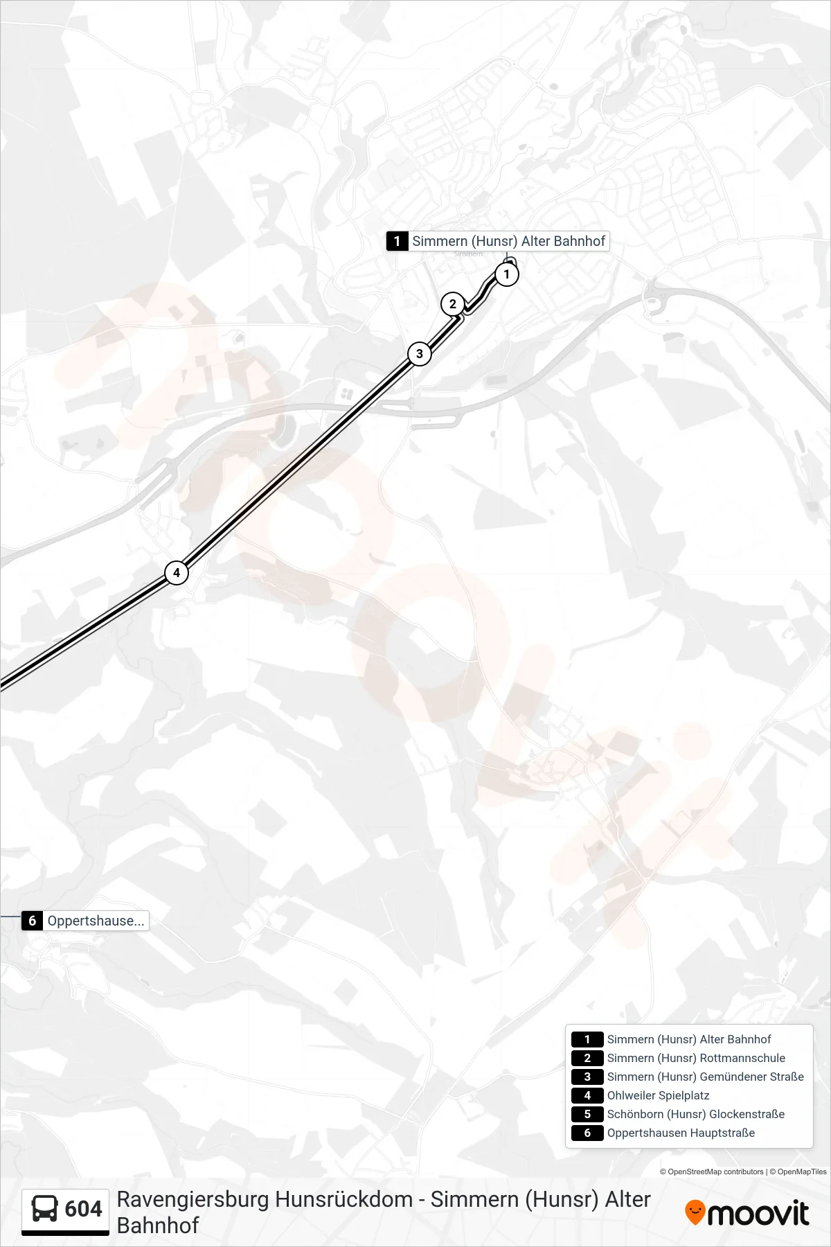 604 bus Line (Oppertshausen Hauptstraße) route and stops on a map