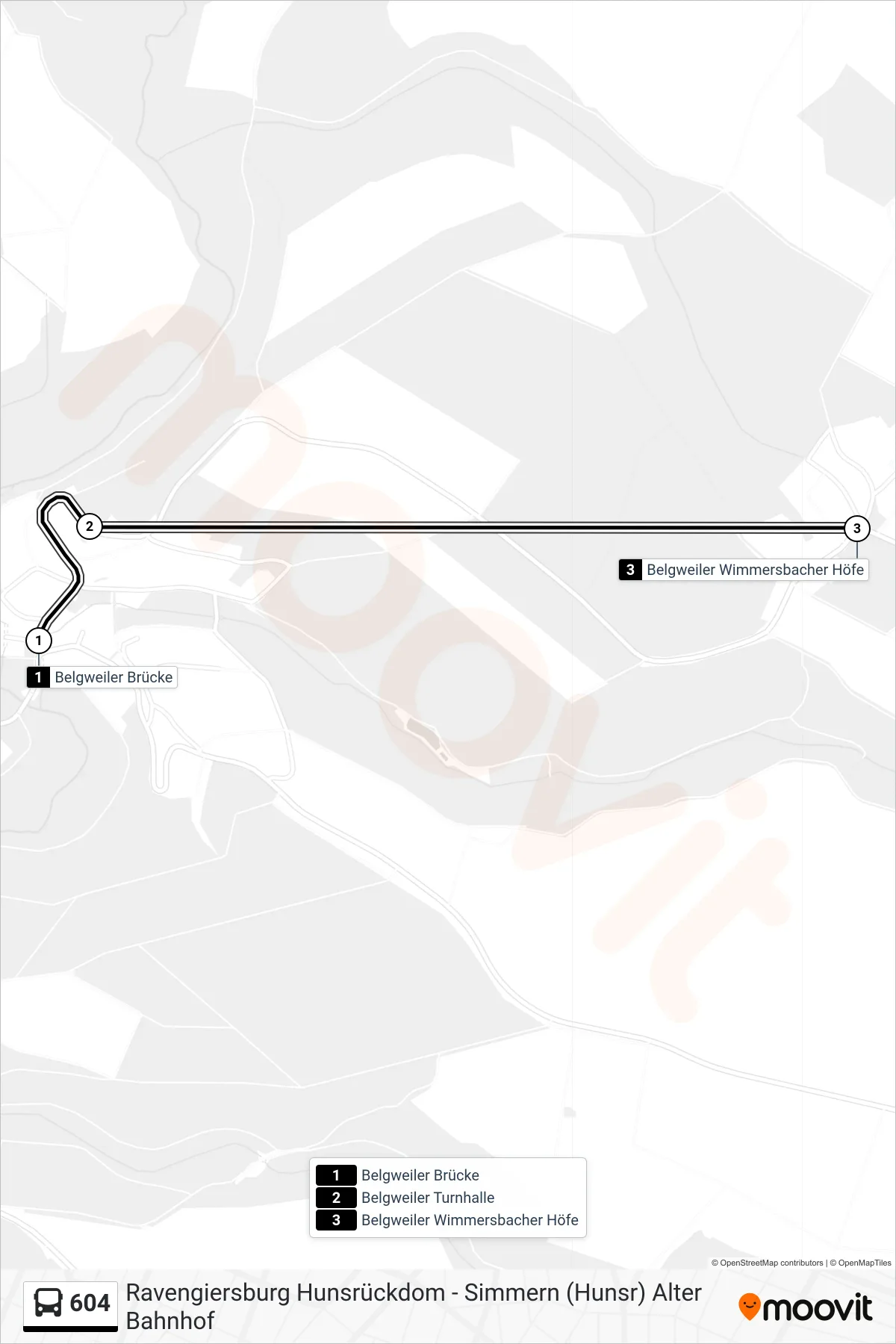 604 bus Line (Belgweiler Wimmersbacher Höfe) route and stops on a map