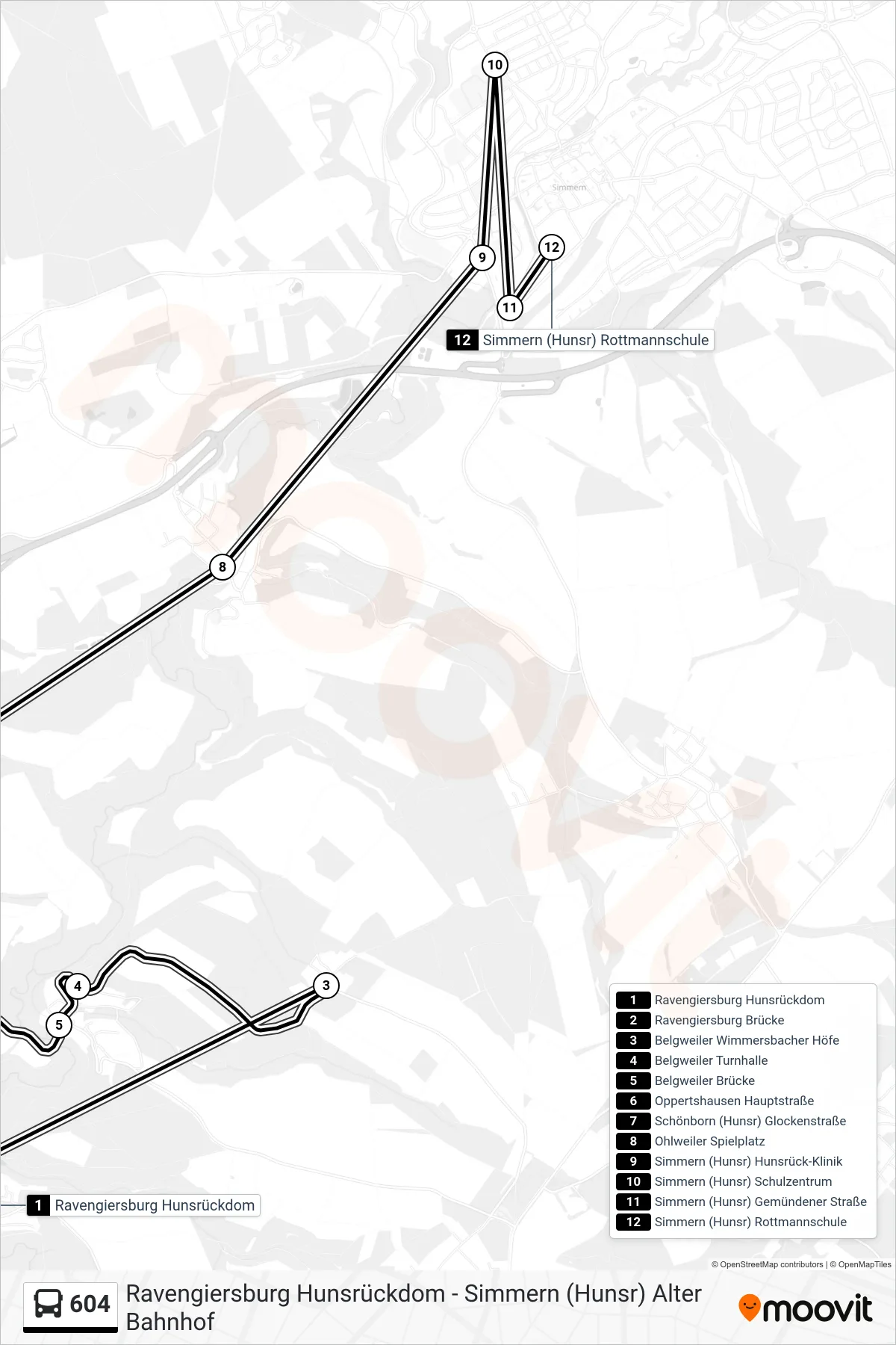 604 bus Line (Simmern (Hunsr) Rottmannschule) route and stops on a map