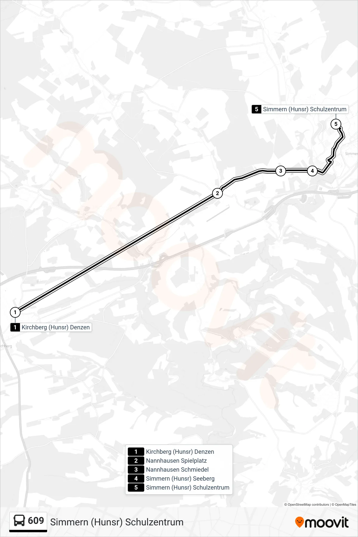609 bus Line (Simmern (Hunsr) Schulzentrum) route and stops on a map