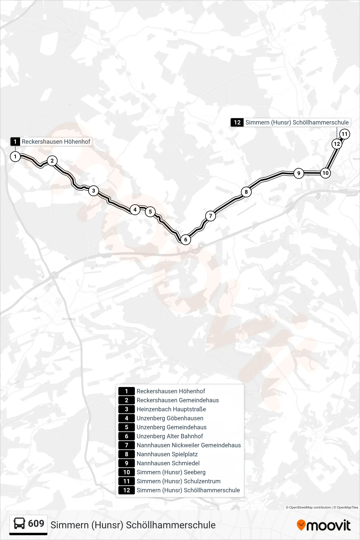 609 bus Line (Simmern (Hunsr) Schöllhammerschule) route and stops on a map