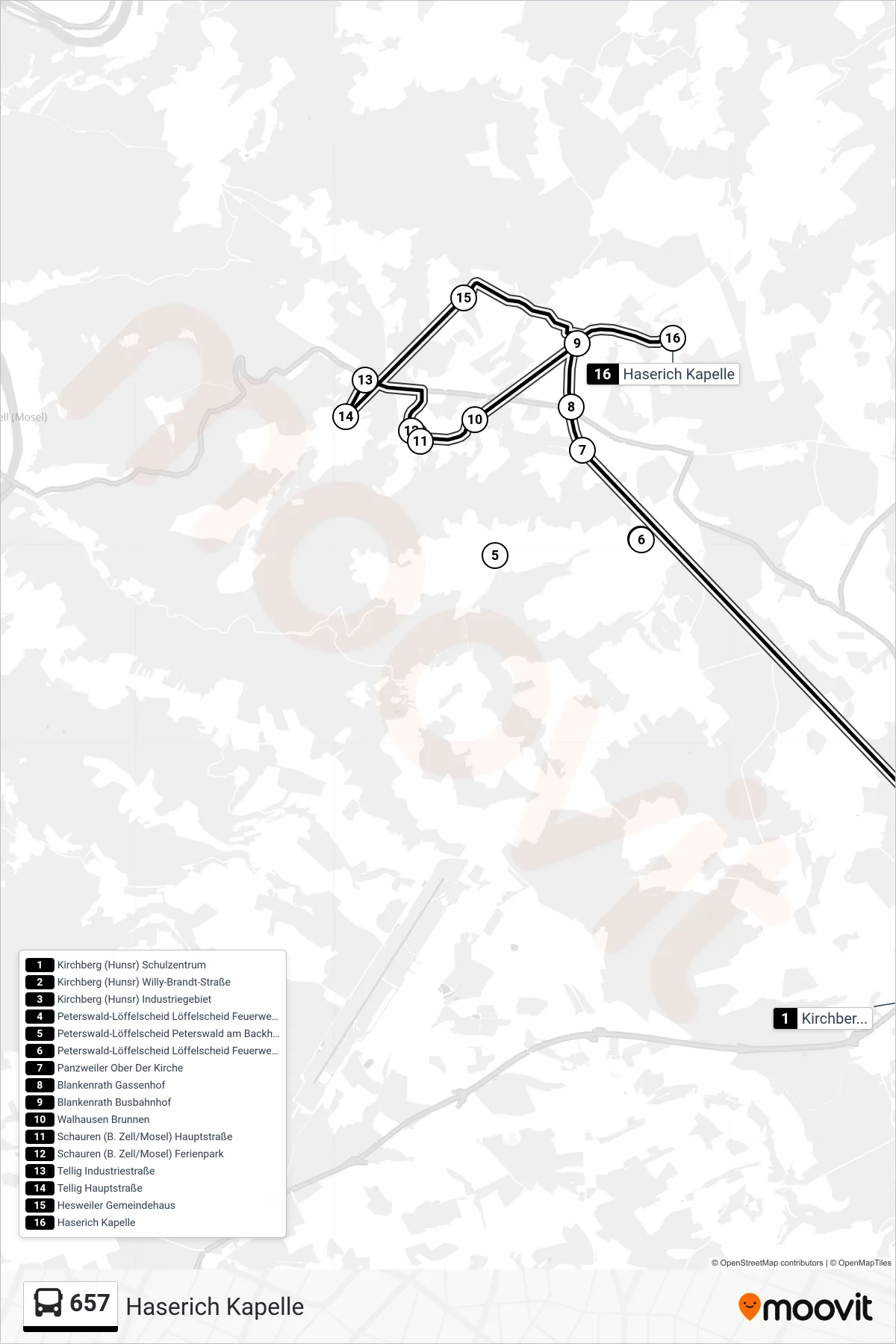 Linie 657 (Bus) Richtung Haserich Kapelle: Route und Haltestellen auf der Karte