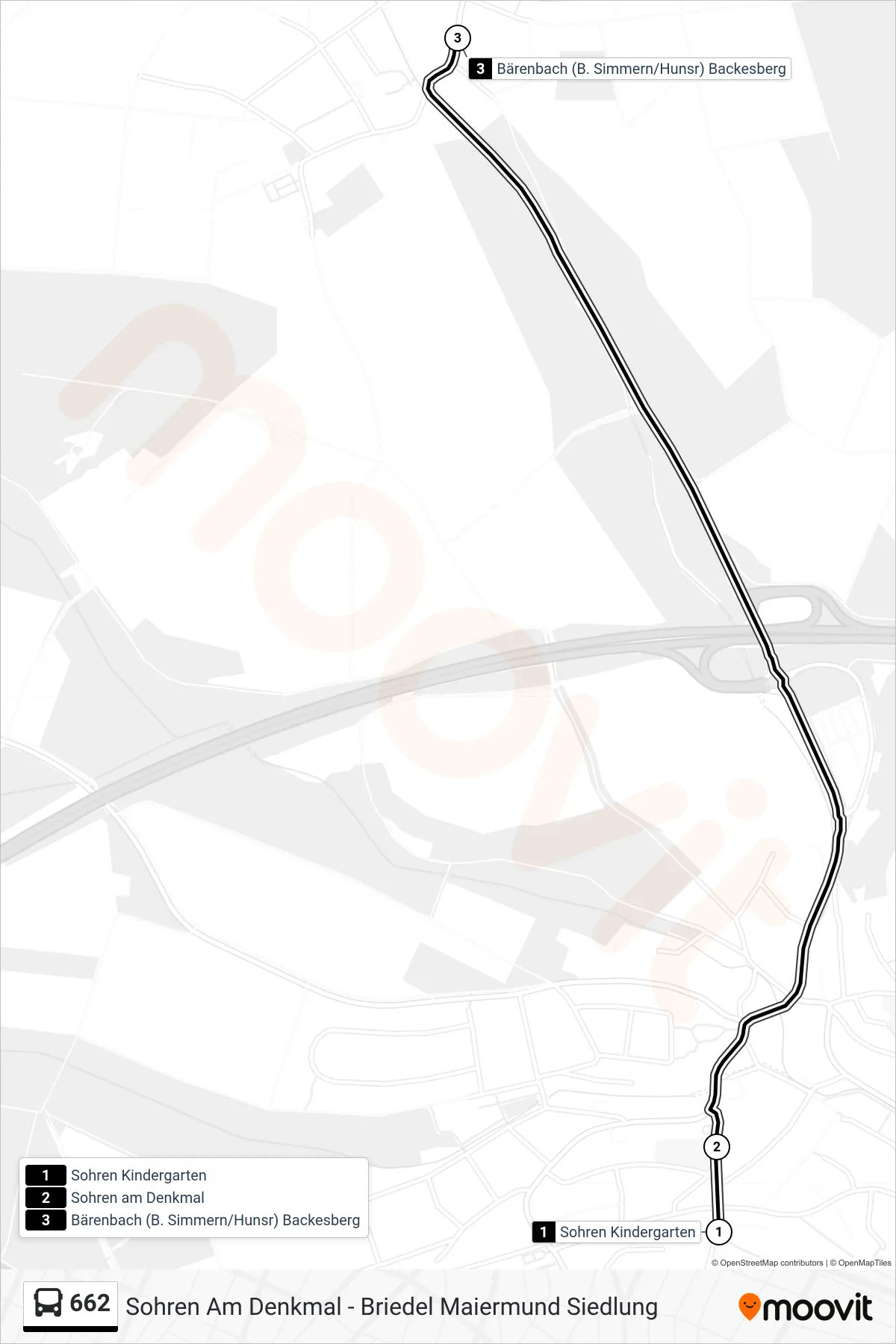Linie 662 (Bus) Richtung Bärenbach (B. Simmern/Hunsr) Backesberg: Route und Haltestellen auf der Karte