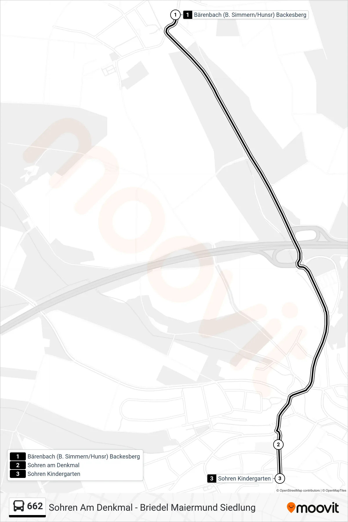 662 bus Line (Sohren Kindergarten) route and stops on a map
