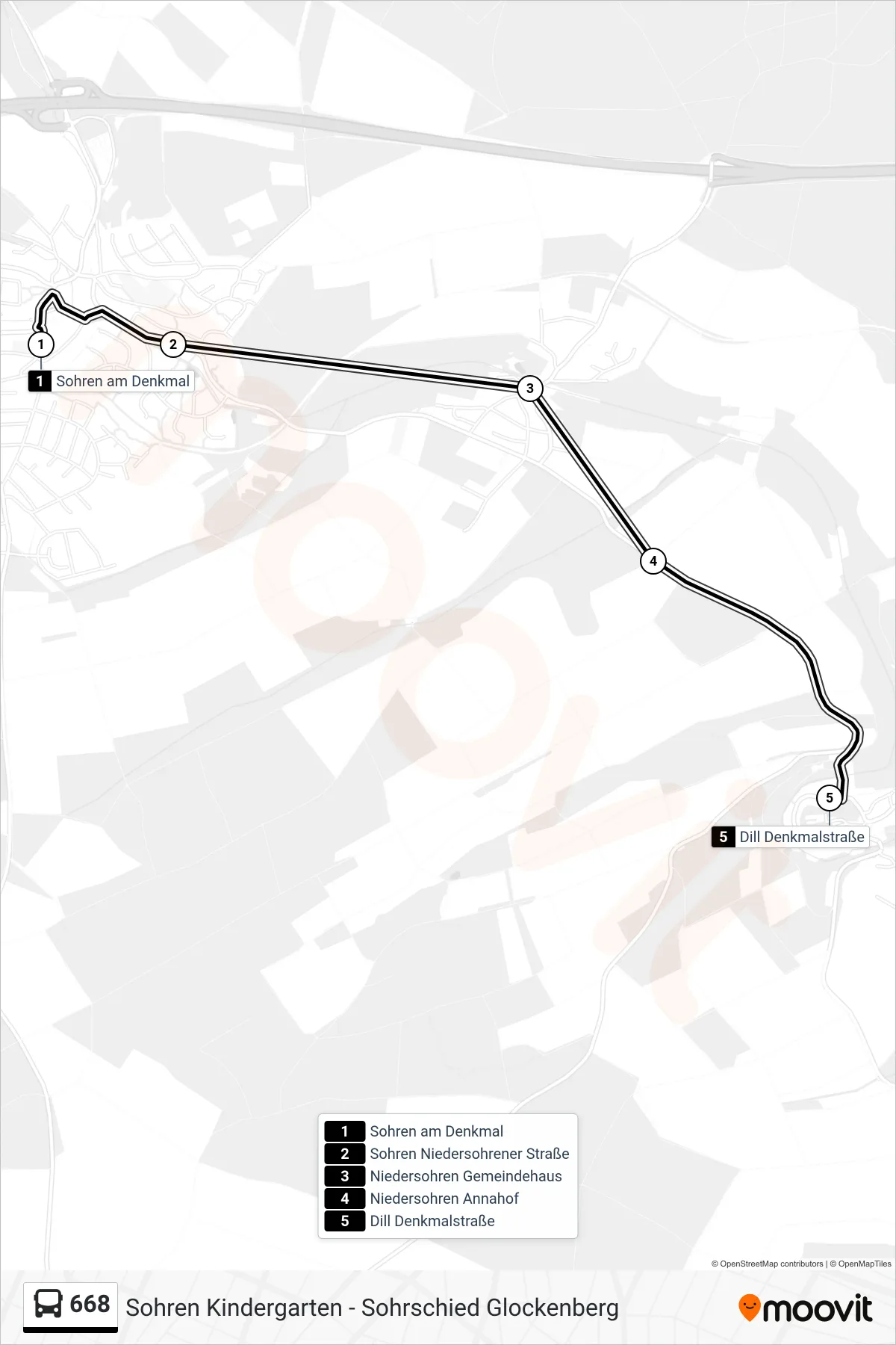 Linie 668 (Bus) Richtung Dill Denkmalstraße: Route und Haltestellen auf der Karte