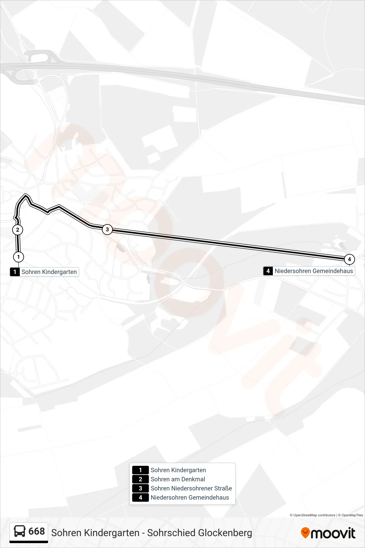 668 bus Line (Niedersohren Gemeindehaus) route and stops on a map