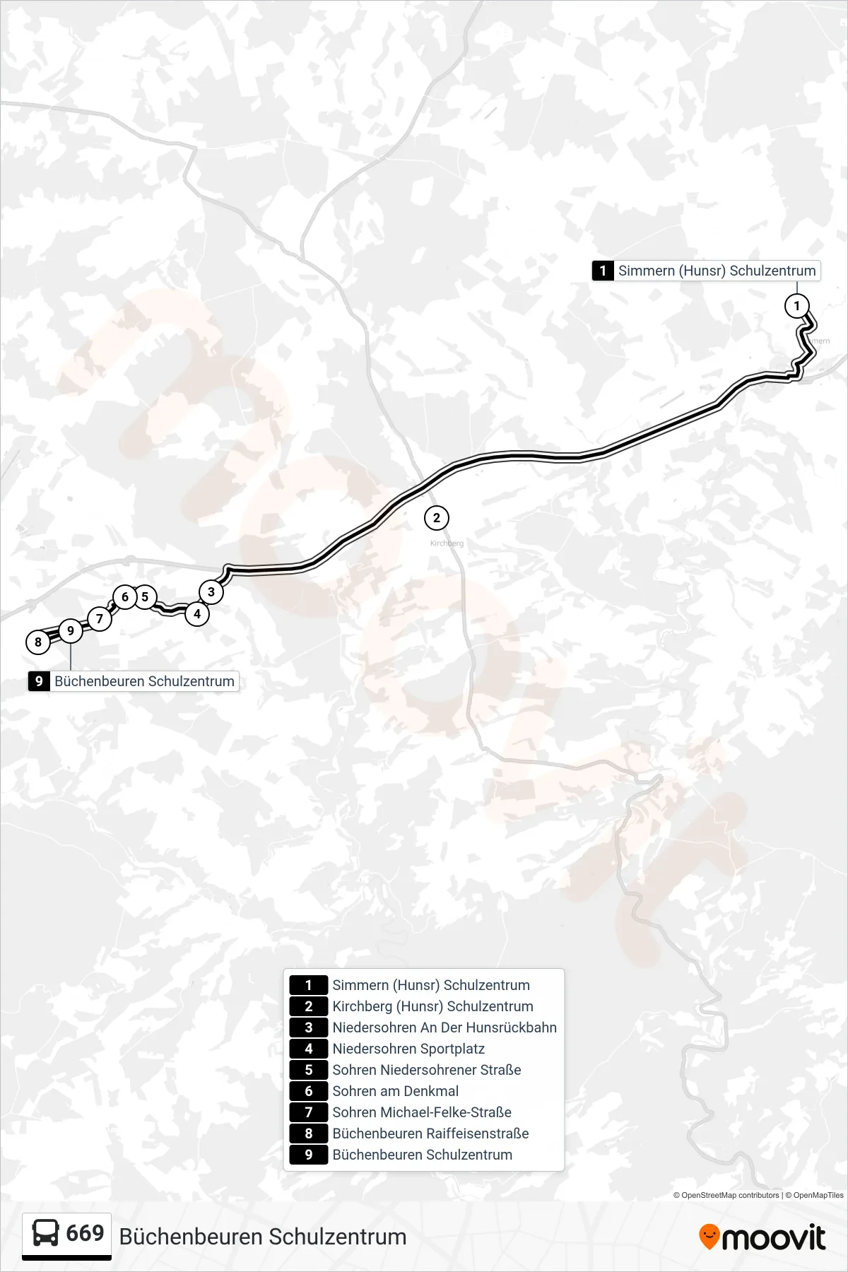 669 bus Line (Büchenbeuren Schulzentrum) route and stops on a map