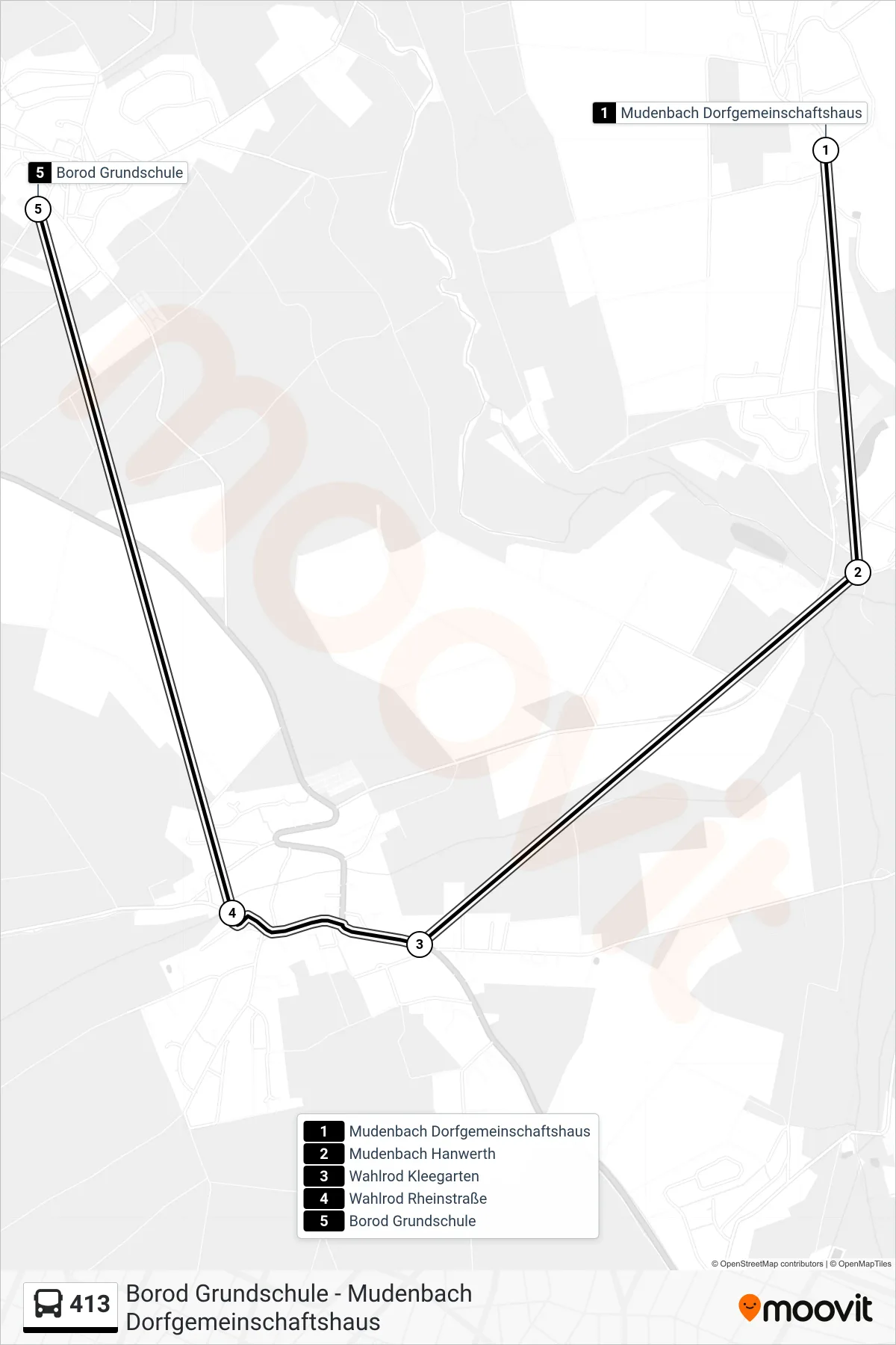 413 bus Line (Borod Grundschule) route and stops on a map