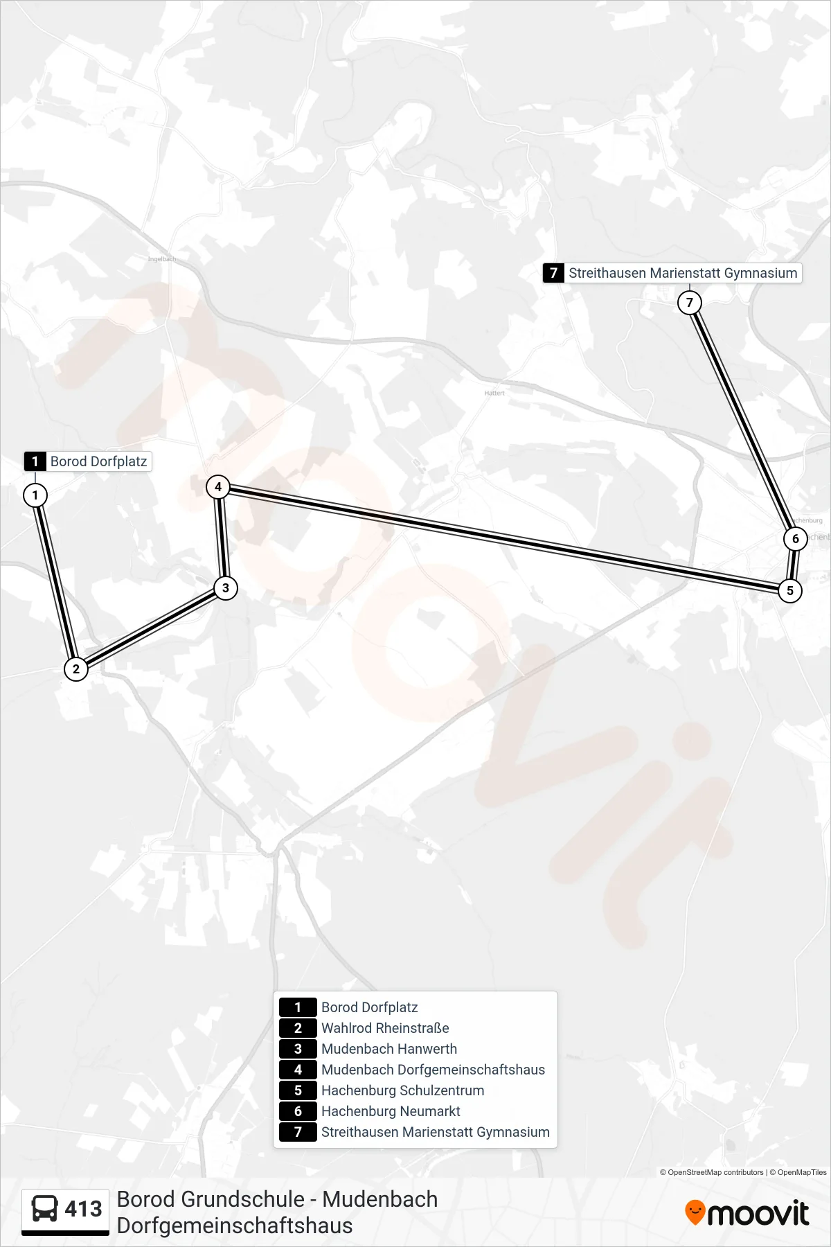 413 bus Line (Streithausen Marienstatt Gymnasium) route and stops on a map