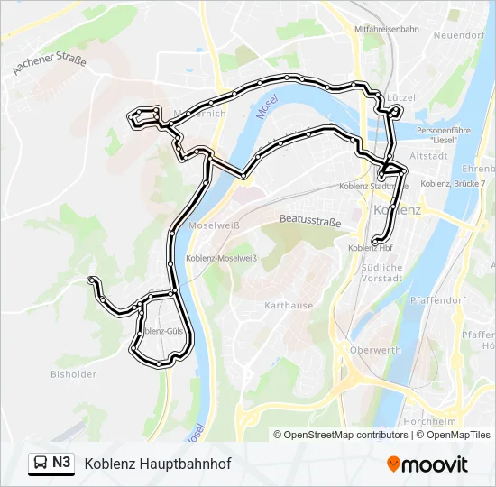 N3 Bus Line Map