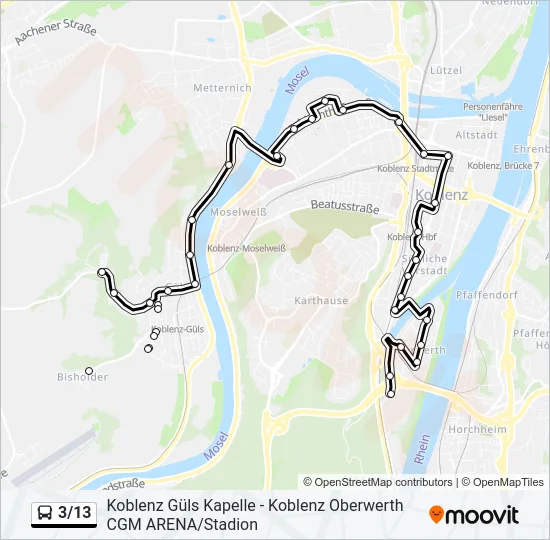 Автобус 3/13: карта маршрута