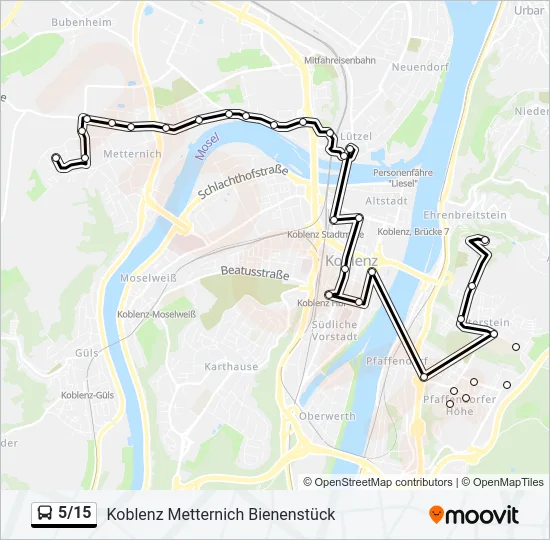 Автобус 5/15: карта маршрута