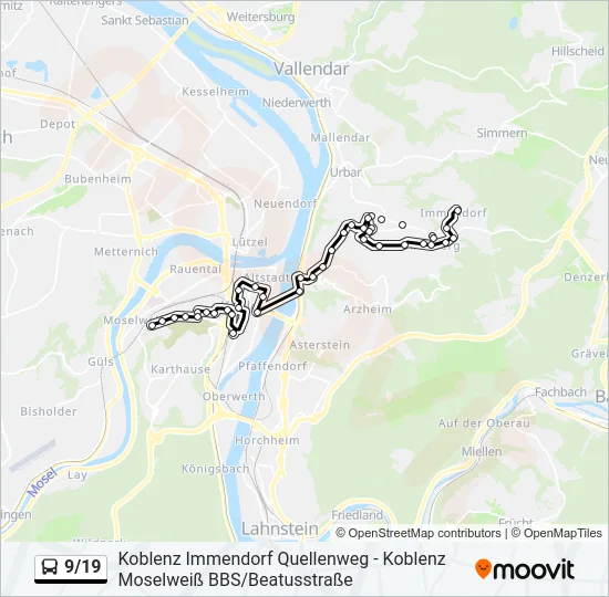 Автобус 9/19: карта маршрута
