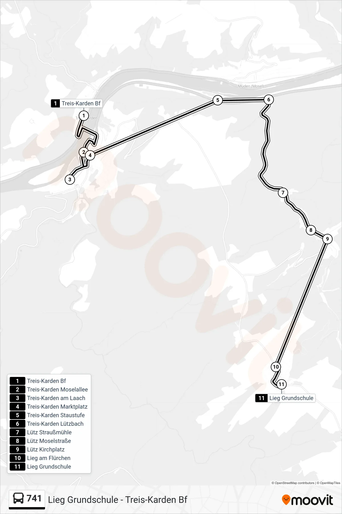 741 bus Line (Lieg Grundschule) route and stops on a map