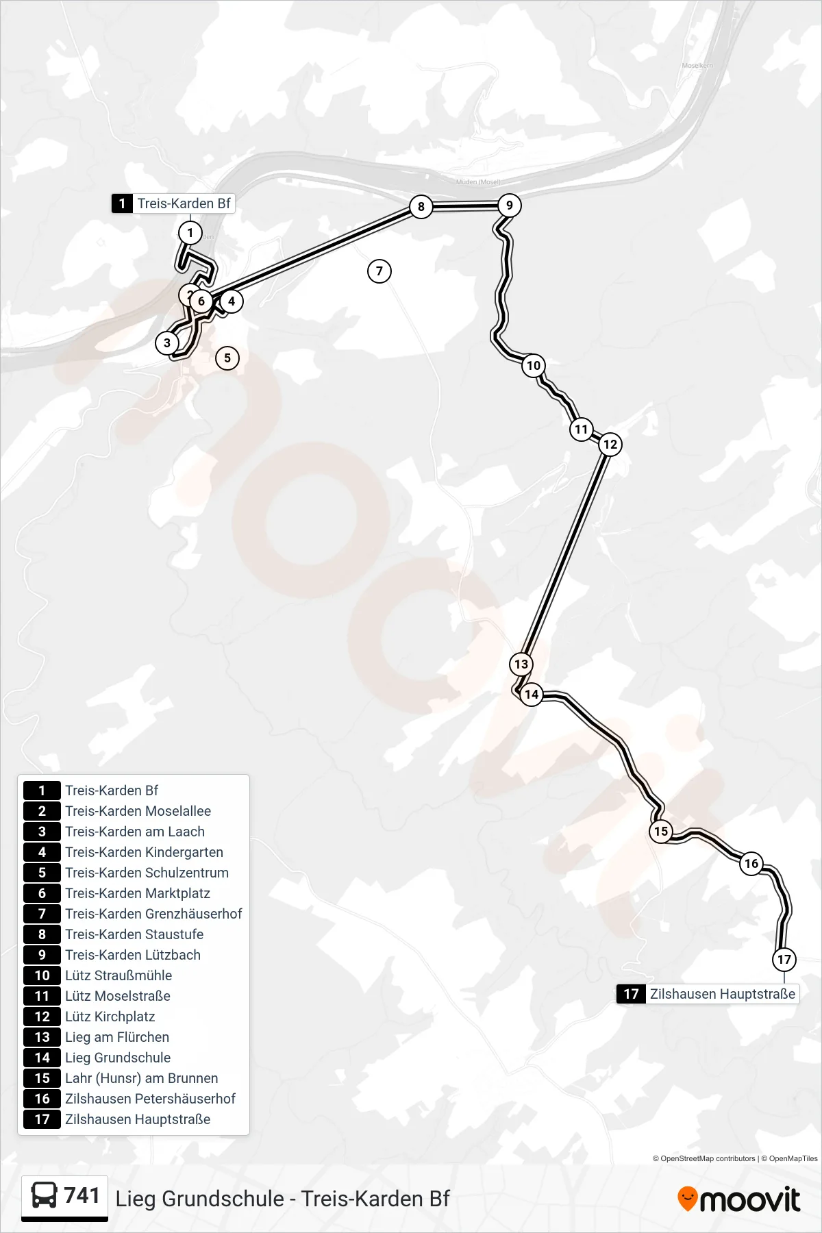 741 bus Line (Zilshausen Hauptstraße) route and stops on a map