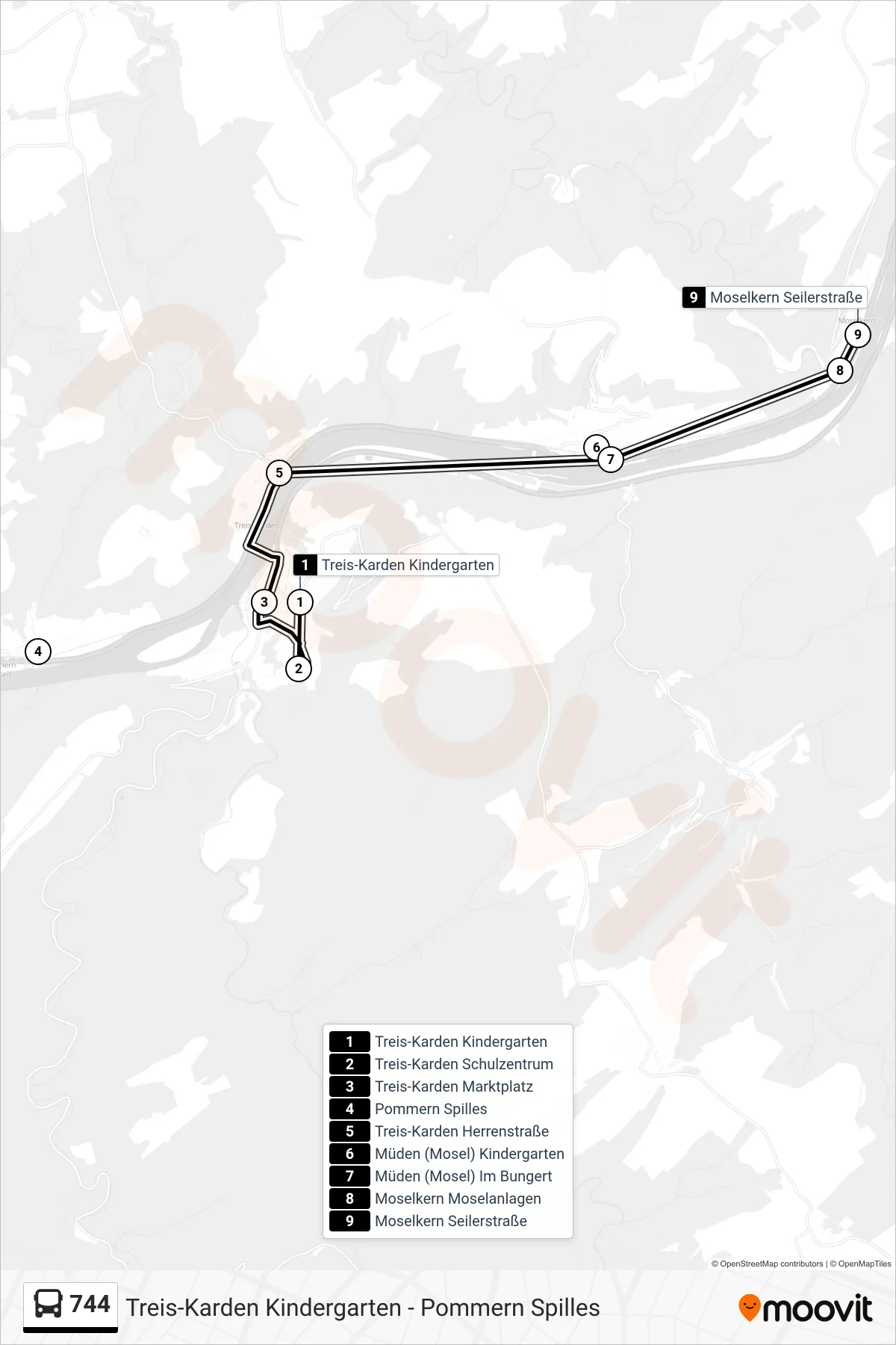 744 bus Line (Moselkern Seilerstraße) route and stops on a map