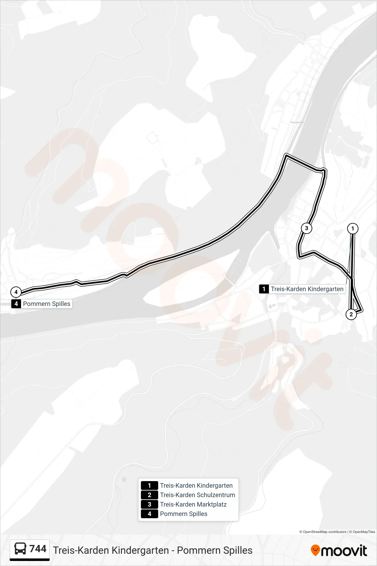 744 bus Line (Pommern Spilles) route and stops on a map
