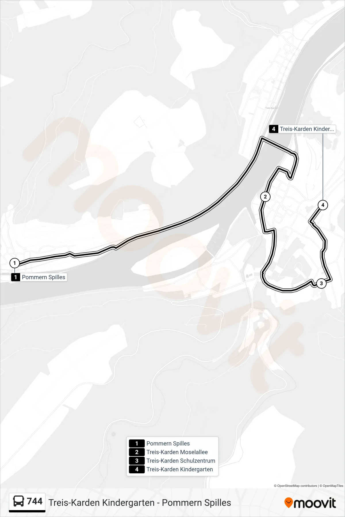 744 bus Line (Treis-Karden Kindergarten) route and stops on a map