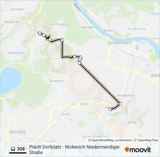 308 Bus Line Map