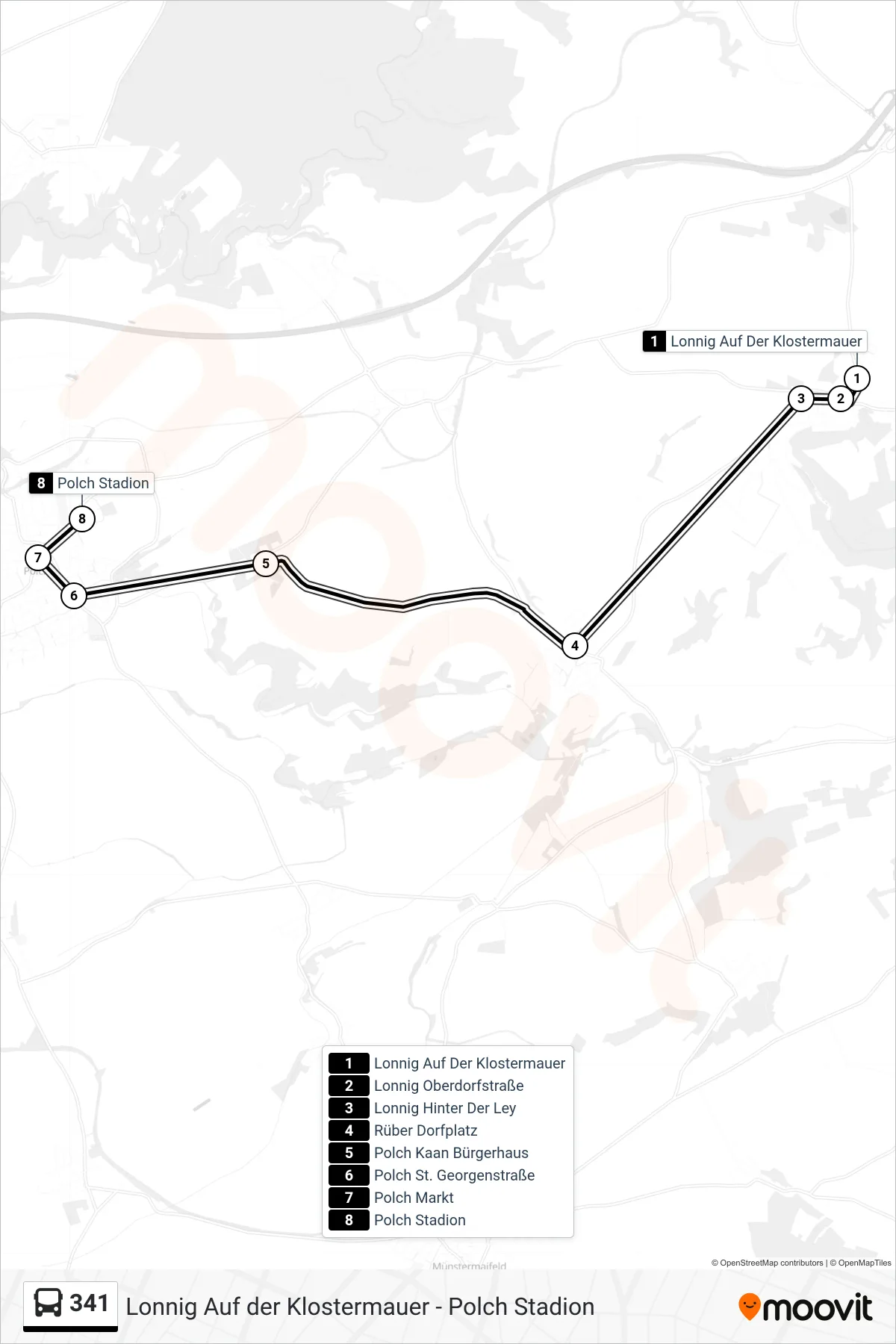 Linie 341 (Bus) Richtung Polch Stadion: Route und Haltestellen auf der Karte