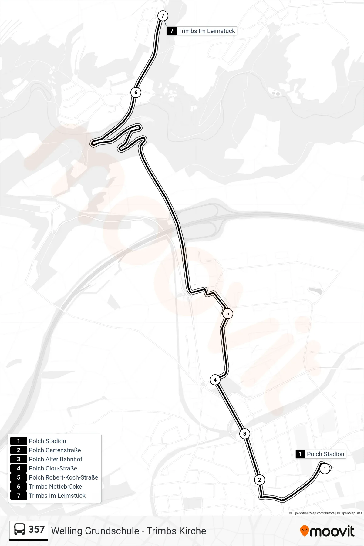 357 bus Line (Trimbs Im Leimstück) route and stops on a map
