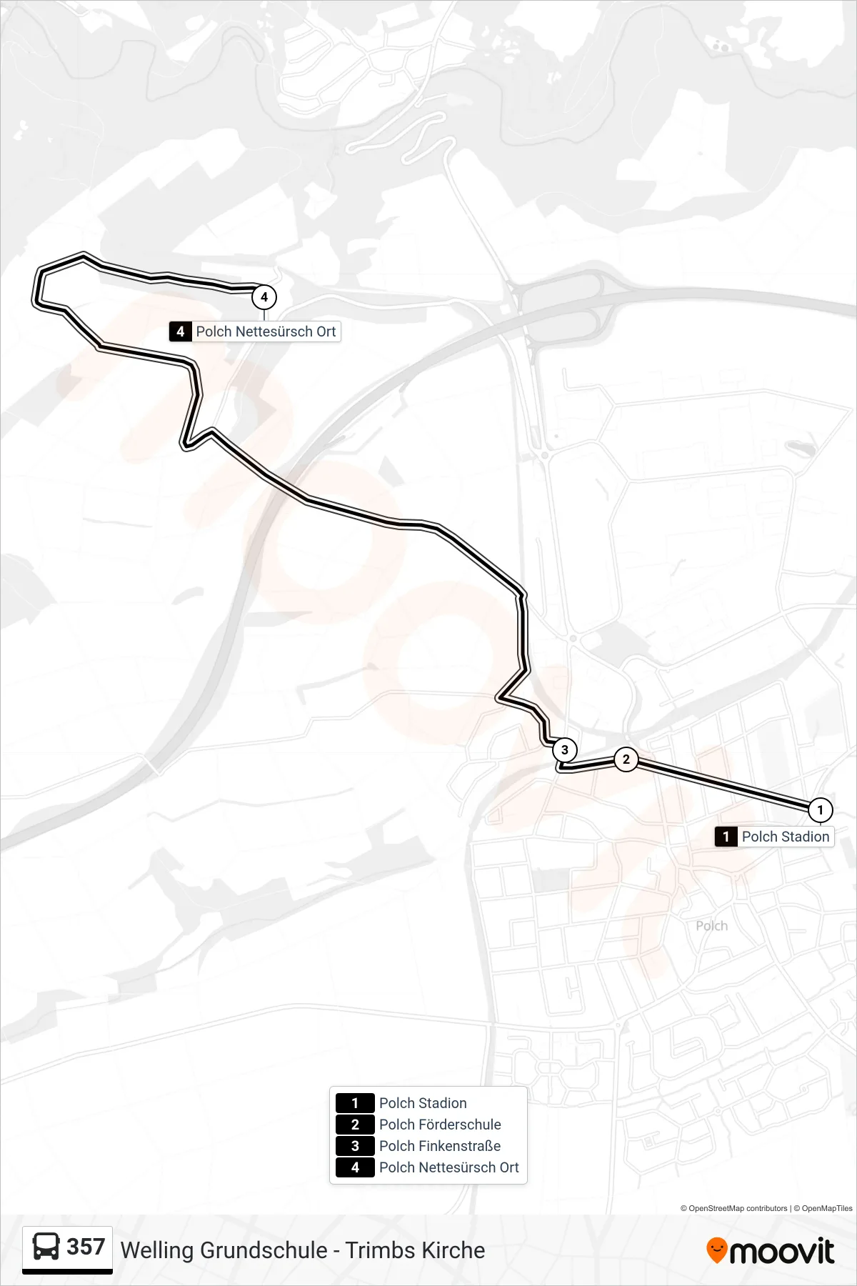 357 bus Line (Polch Nettesürsch Ort) route and stops on a map
