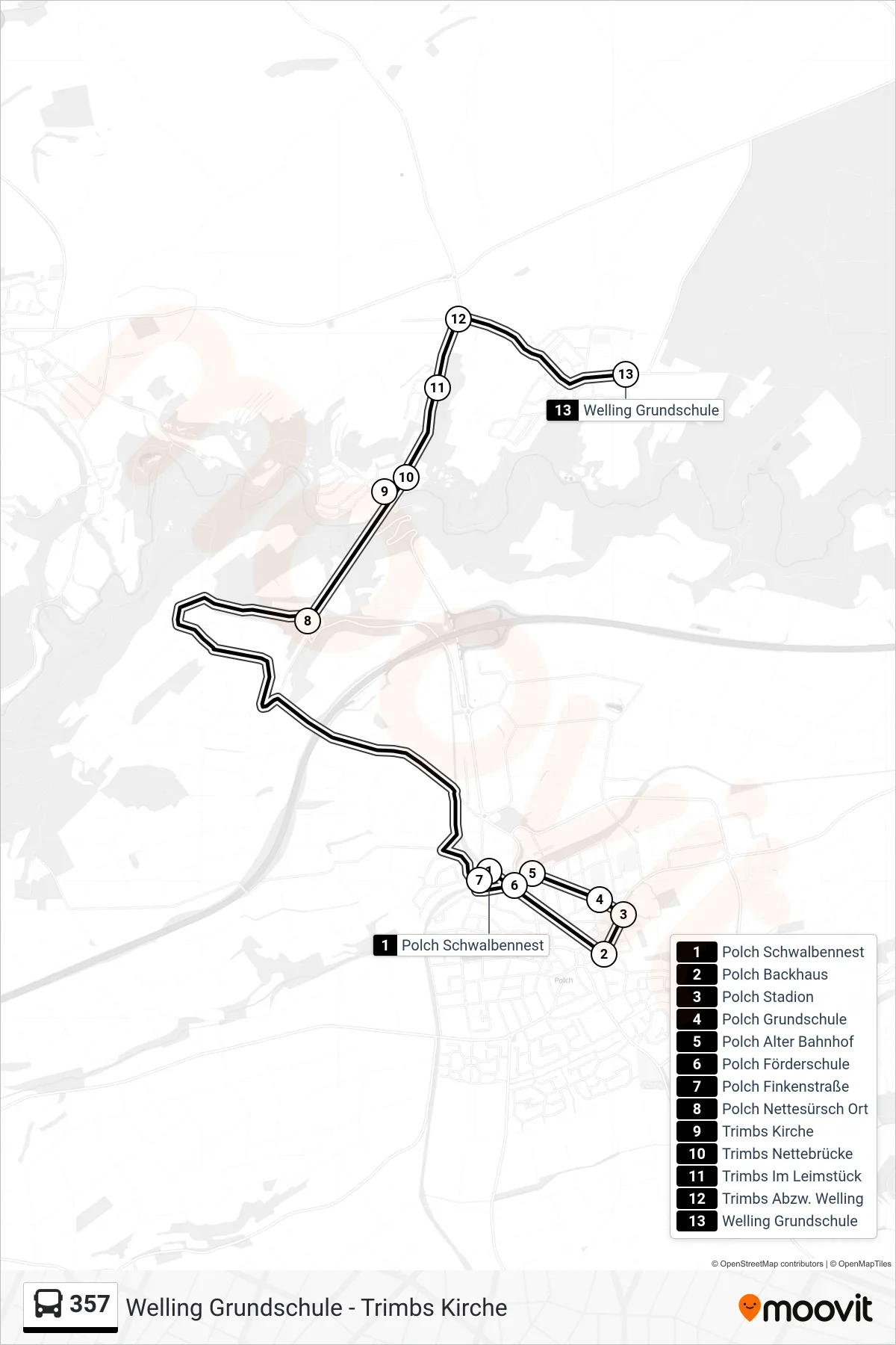 357 bus Line (Welling Grundschule) route and stops on a map