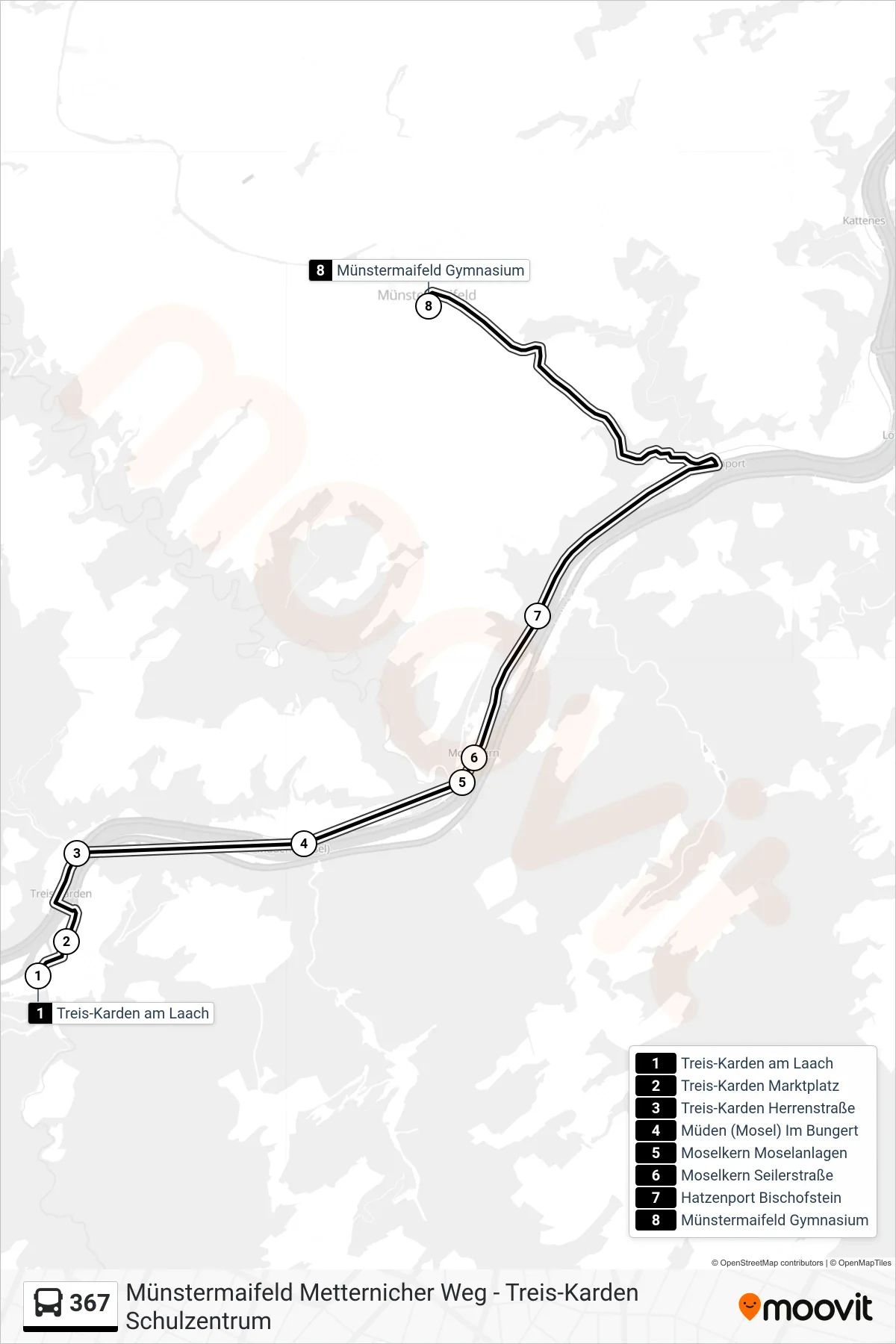 Linie 367 (Bus) Richtung Münstermaifeld Gymnasium: Route und Haltestellen auf der Karte