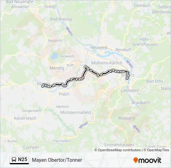 Автобус N25: карта маршрута