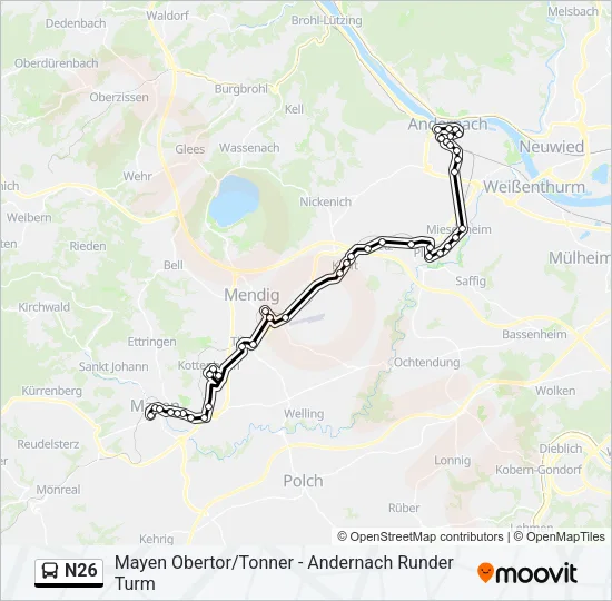N26 Bus Line Map