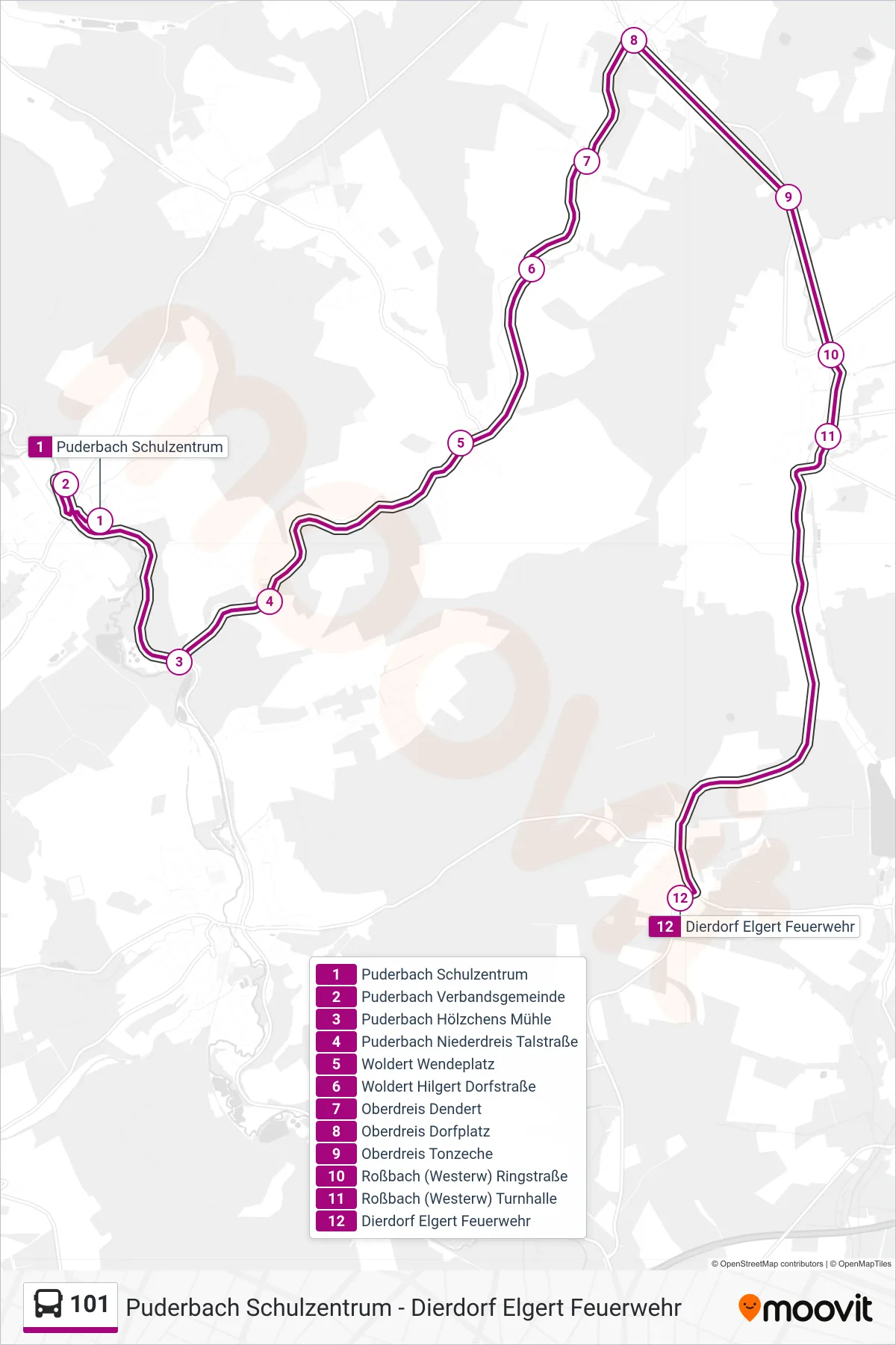101 bus Line (Dierdorf Elgert Feuerwehr) route and stops on a map