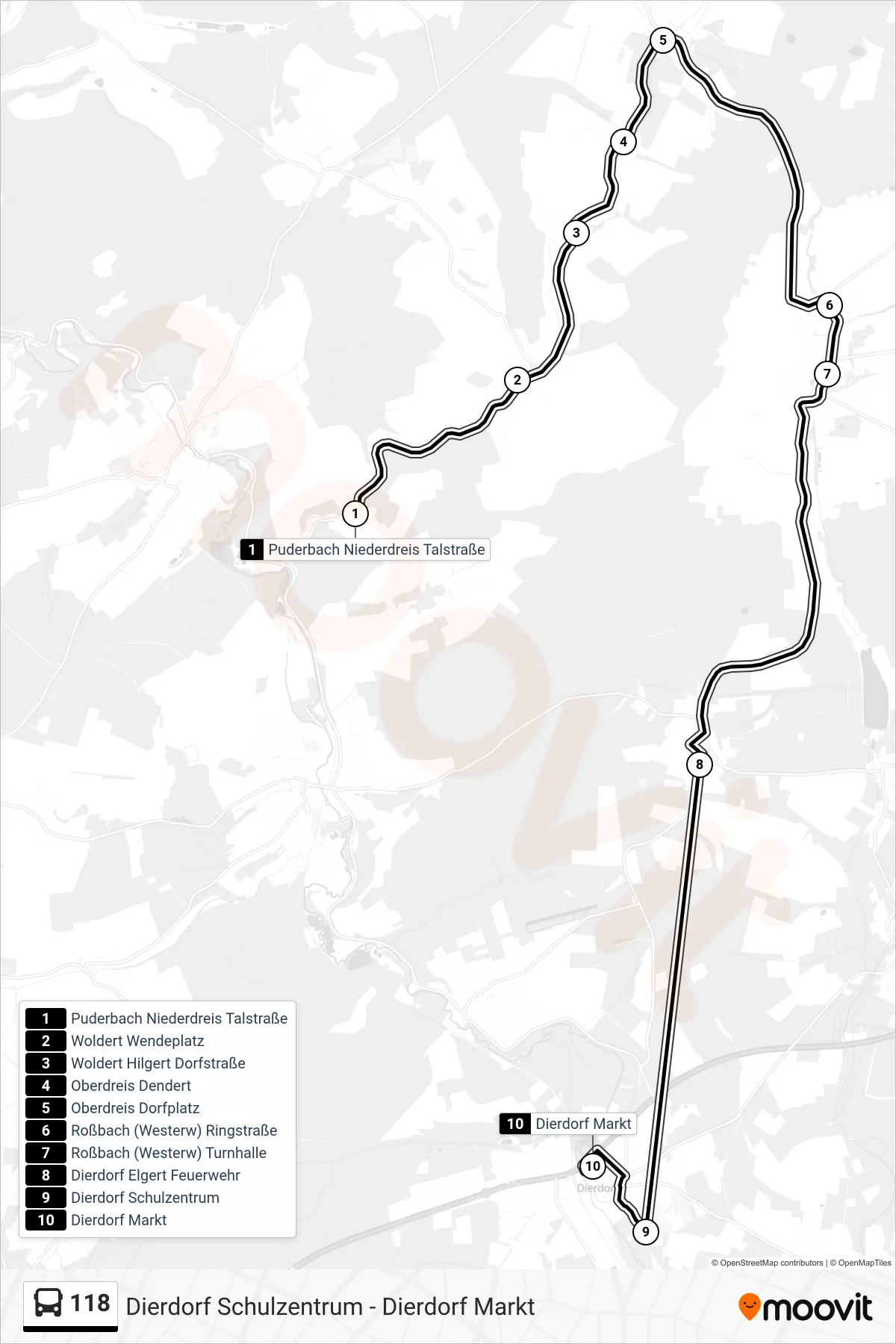 Linie 118 (Bus) Richtung Dierdorf Markt: Route und Haltestellen auf der Karte