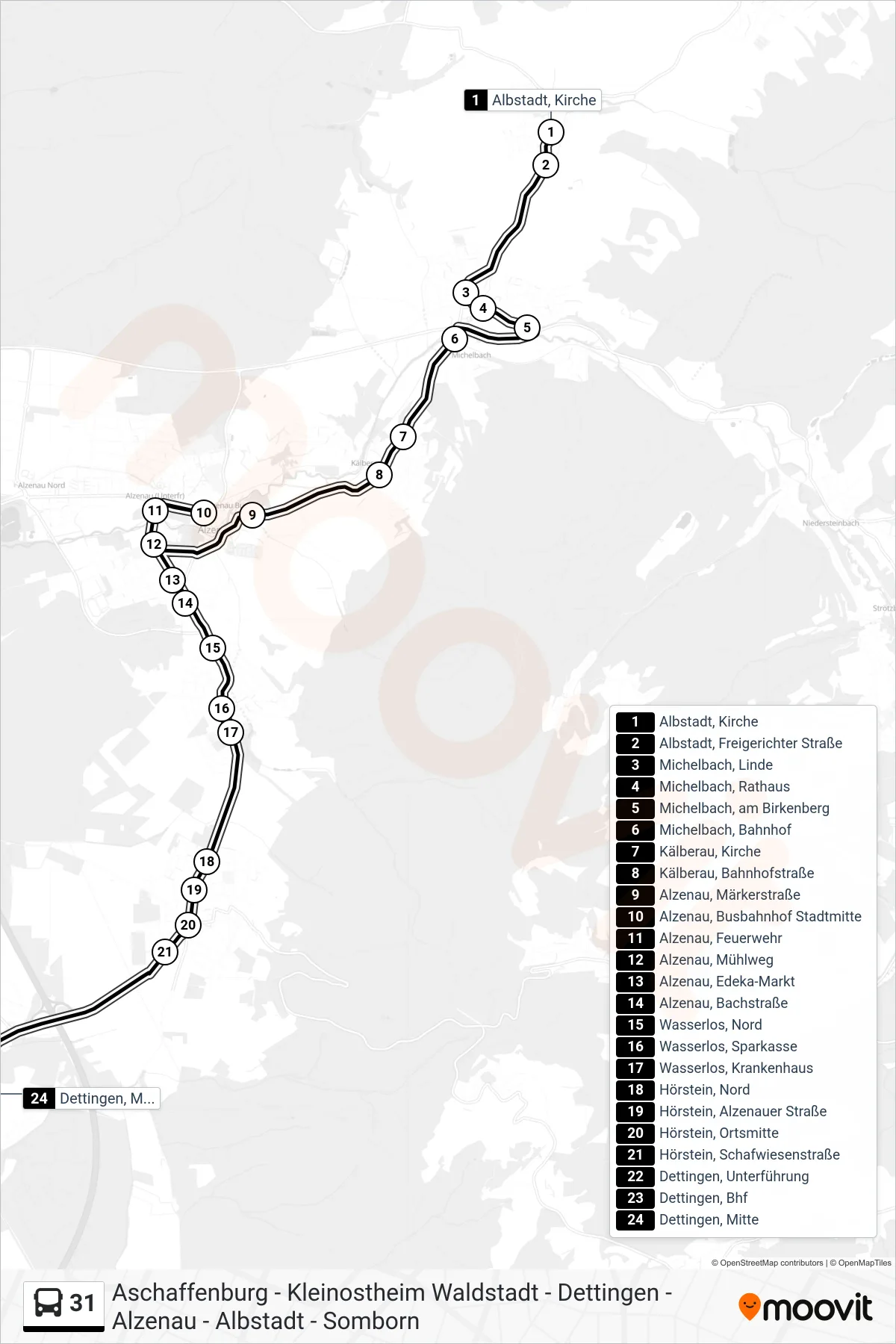 Linie 31 (Bus) Richtung Dettingen, Mitte: Route und Haltestellen auf der Karte