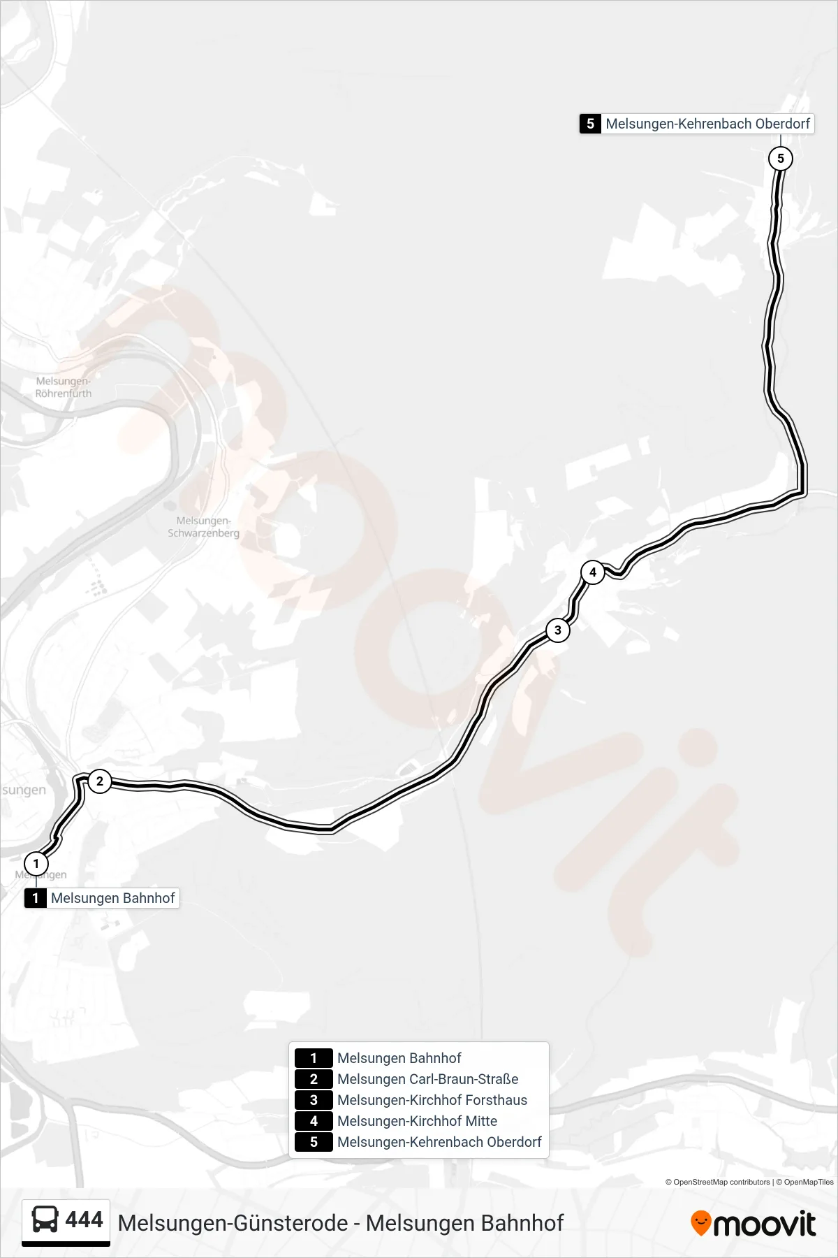 444 bus Line (Kehrenbach) route and stops on a map