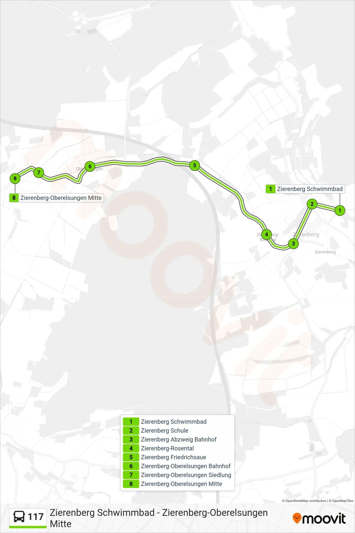 117 bus Line (Oberelsungen) route and stops on a map