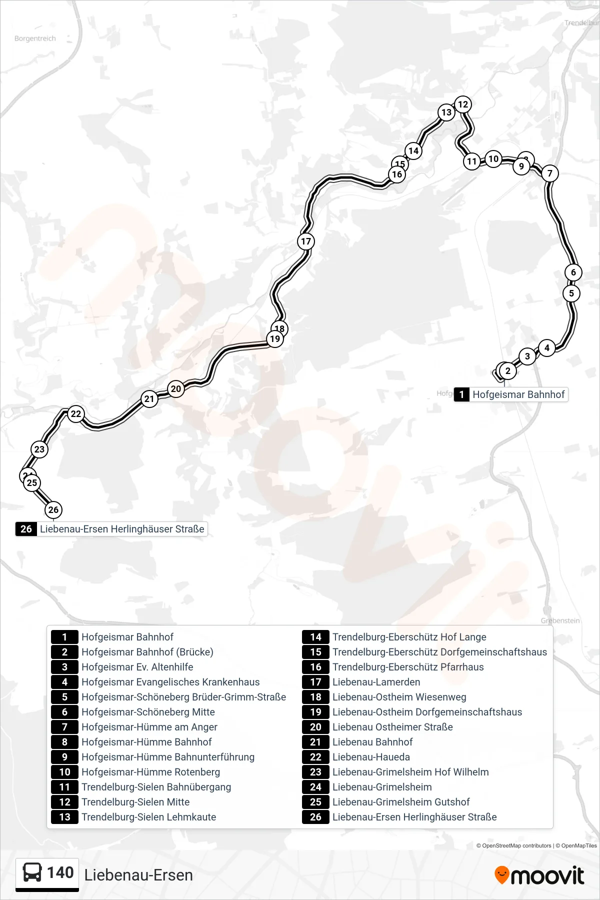 Linie 140 (Bus) Richtung Liebenau-Ersen: Route und Haltestellen auf der Karte