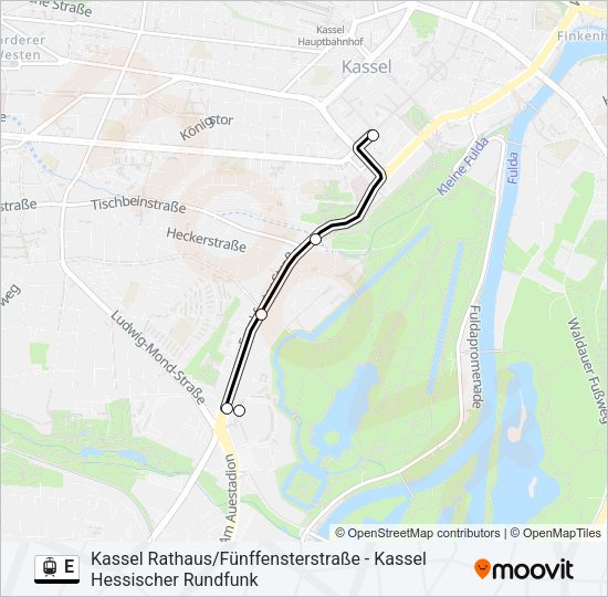 Трамвай E: карта маршрута