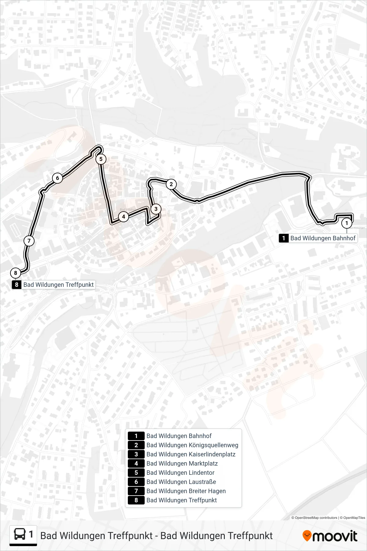 1 bus Line (Treffpunkt Via Bf. Und Marktpl.) route and stops on a map