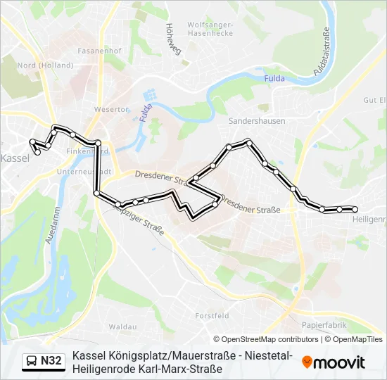 Автобус N32: карта маршрута