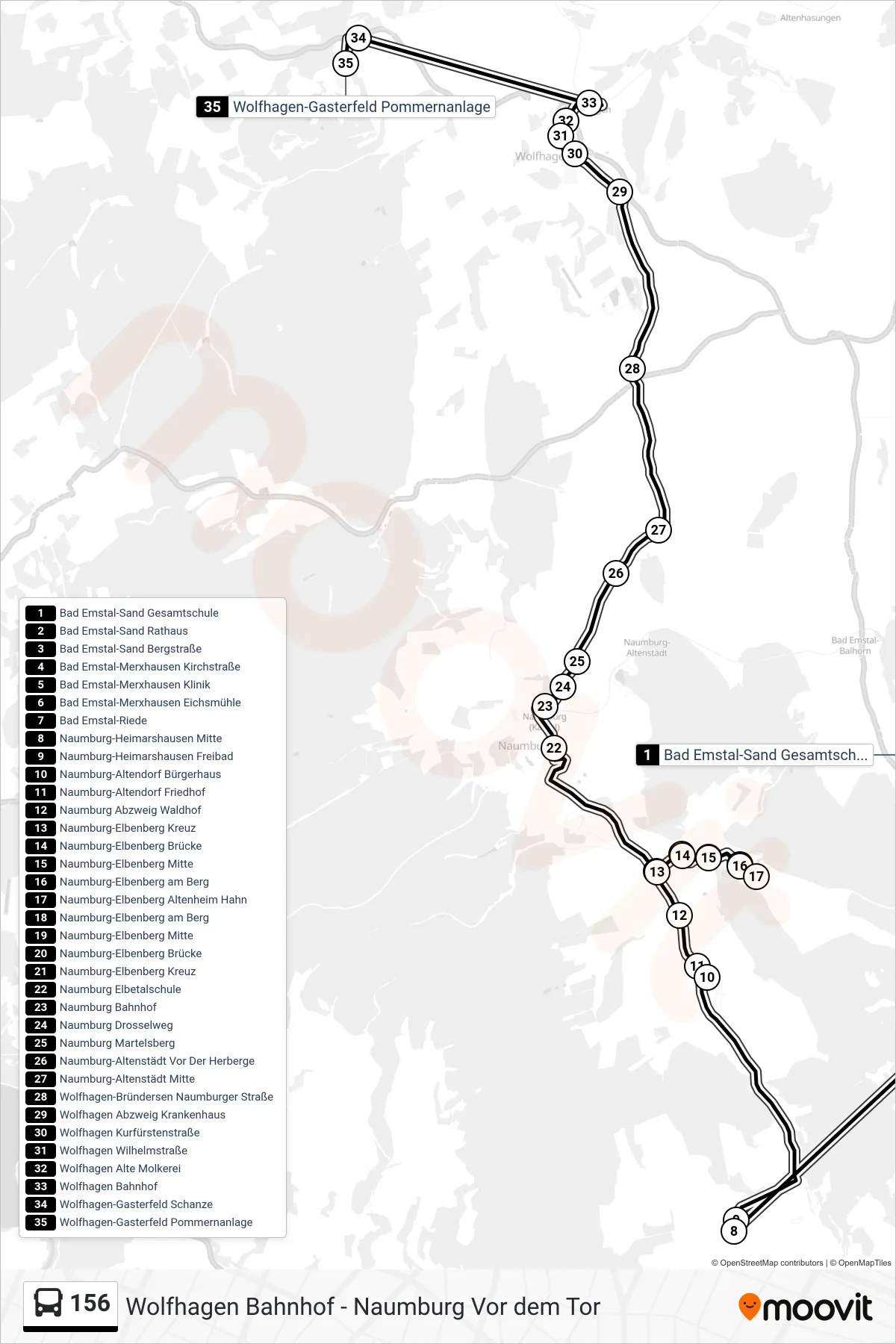 156 bus Line (Wolfhagen-Gasterfeld Pommernanlage) route and stops on a map