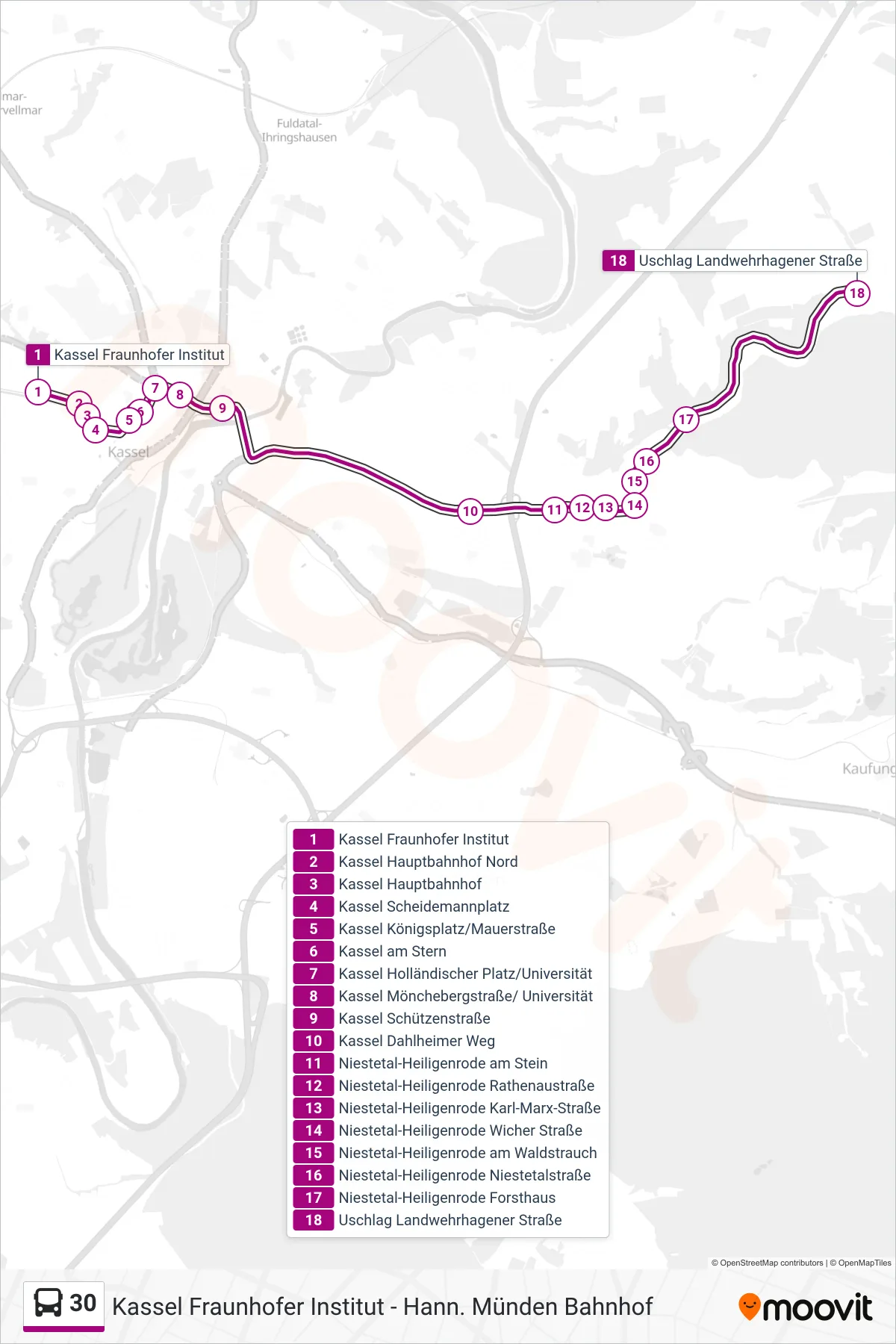 30 bus Line (Uschlag) route and stops on a map