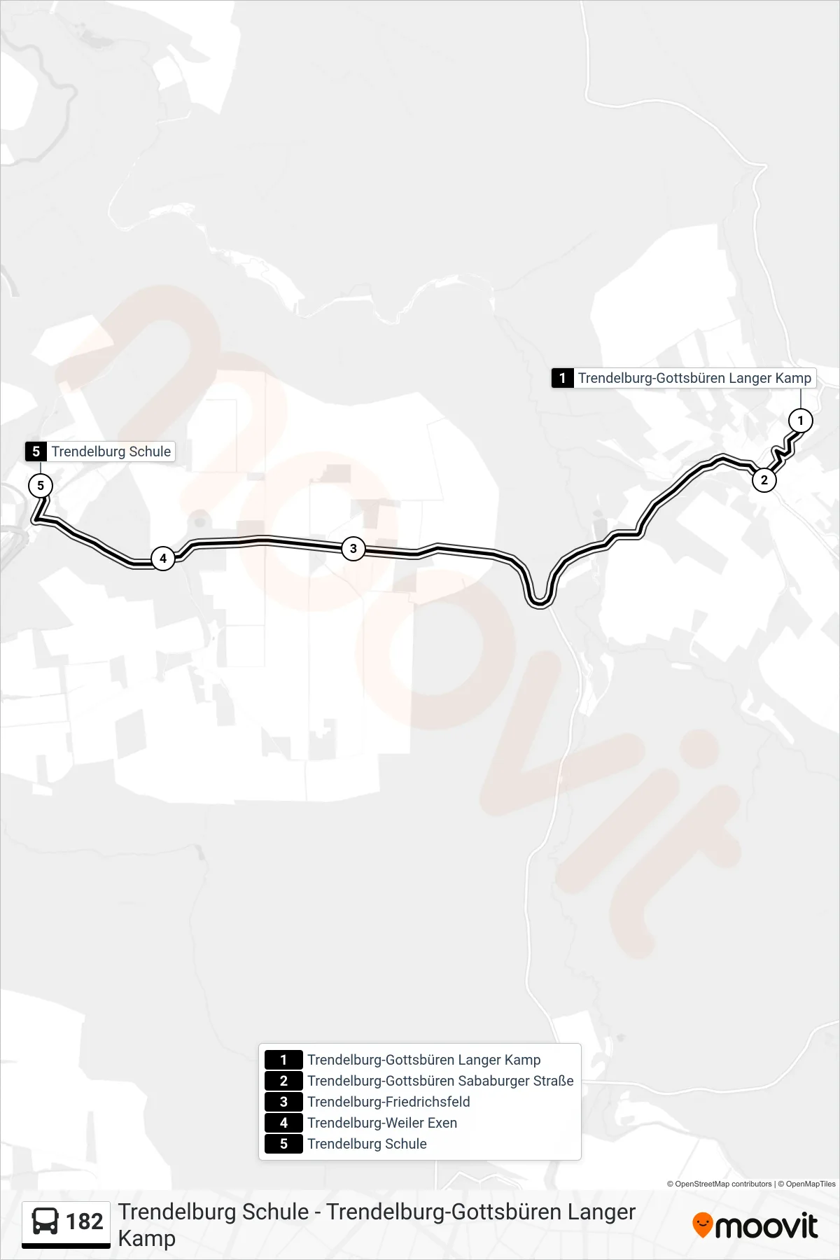 182 bus Line (Gottsbüren) route and stops on a map