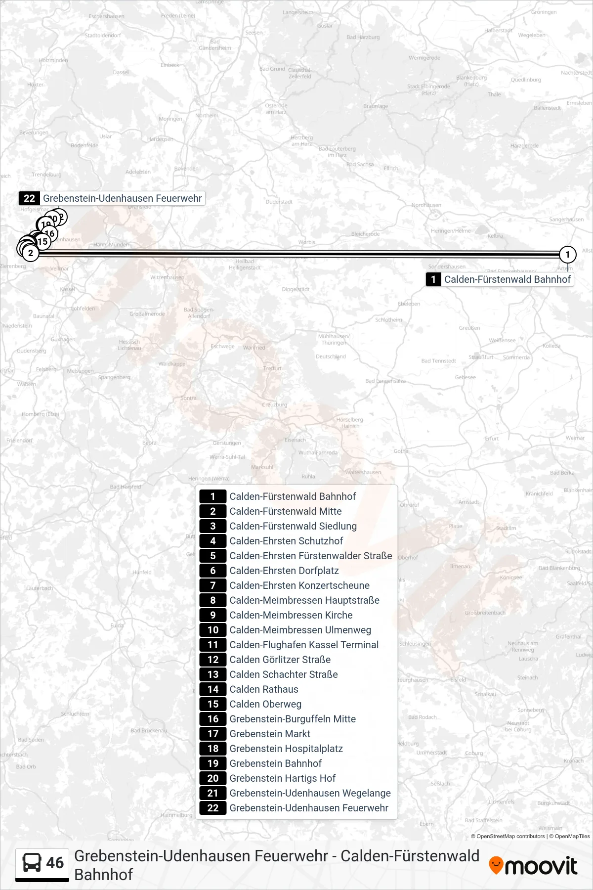 46 bus Line (Grebenstein-Udenhausen Feuerwehr) route and stops on a map