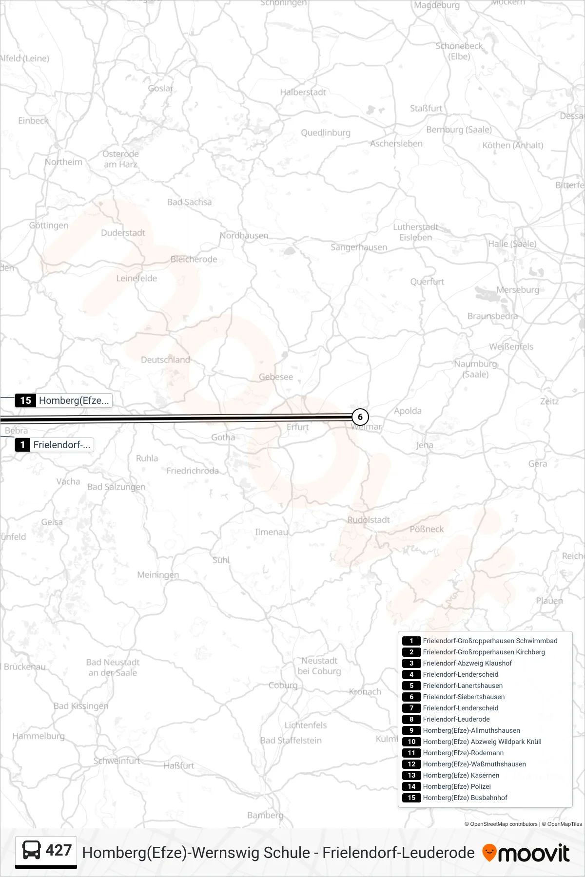 427 bus Line (Homberg) route and stops on a map