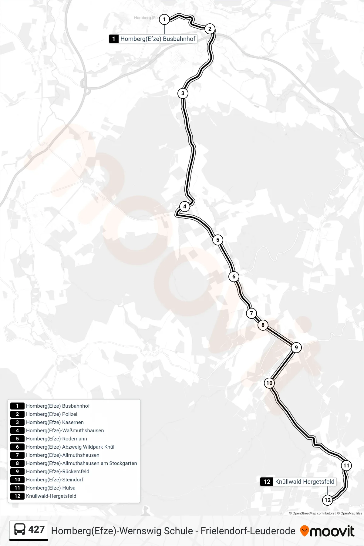 Linie 427 (Bus) Richtung Hergetsfeld: Route und Haltestellen auf der Karte